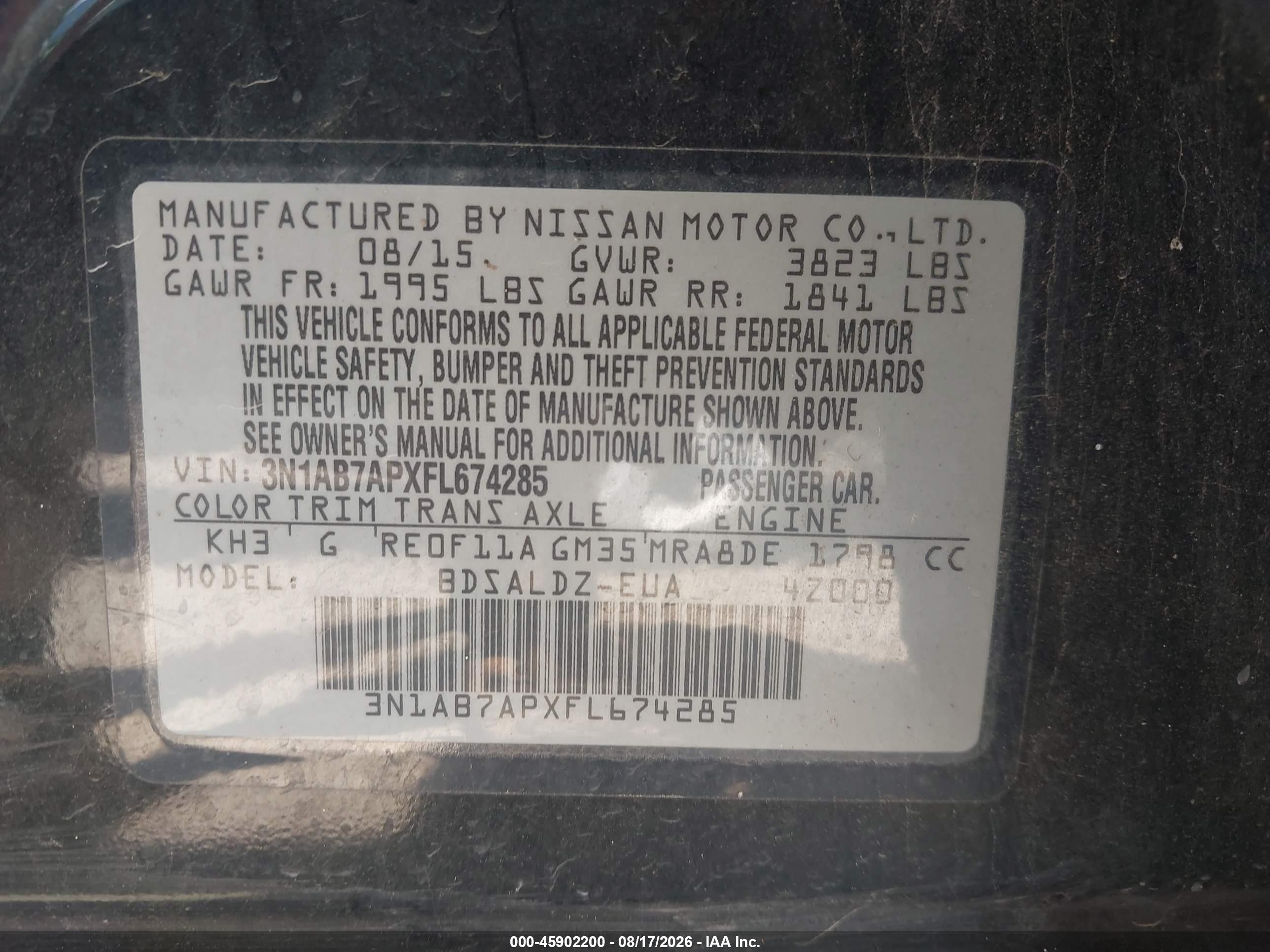 2015 Nissan Sentra Sv Black vin: 3N1AB7APXFL674285