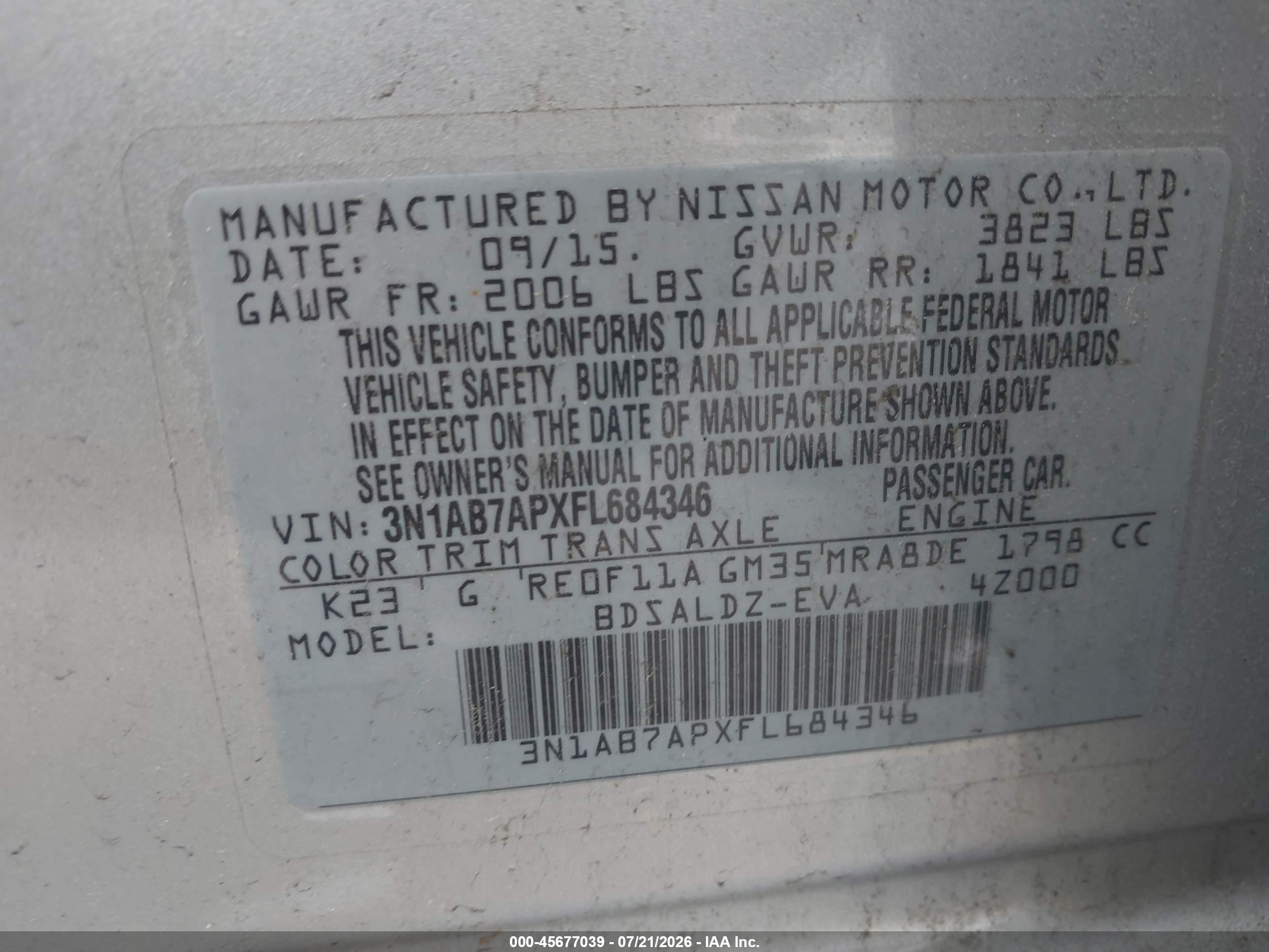 2015 Nissan Sentra Sv Silver vin: 3N1AB7APXFL684346