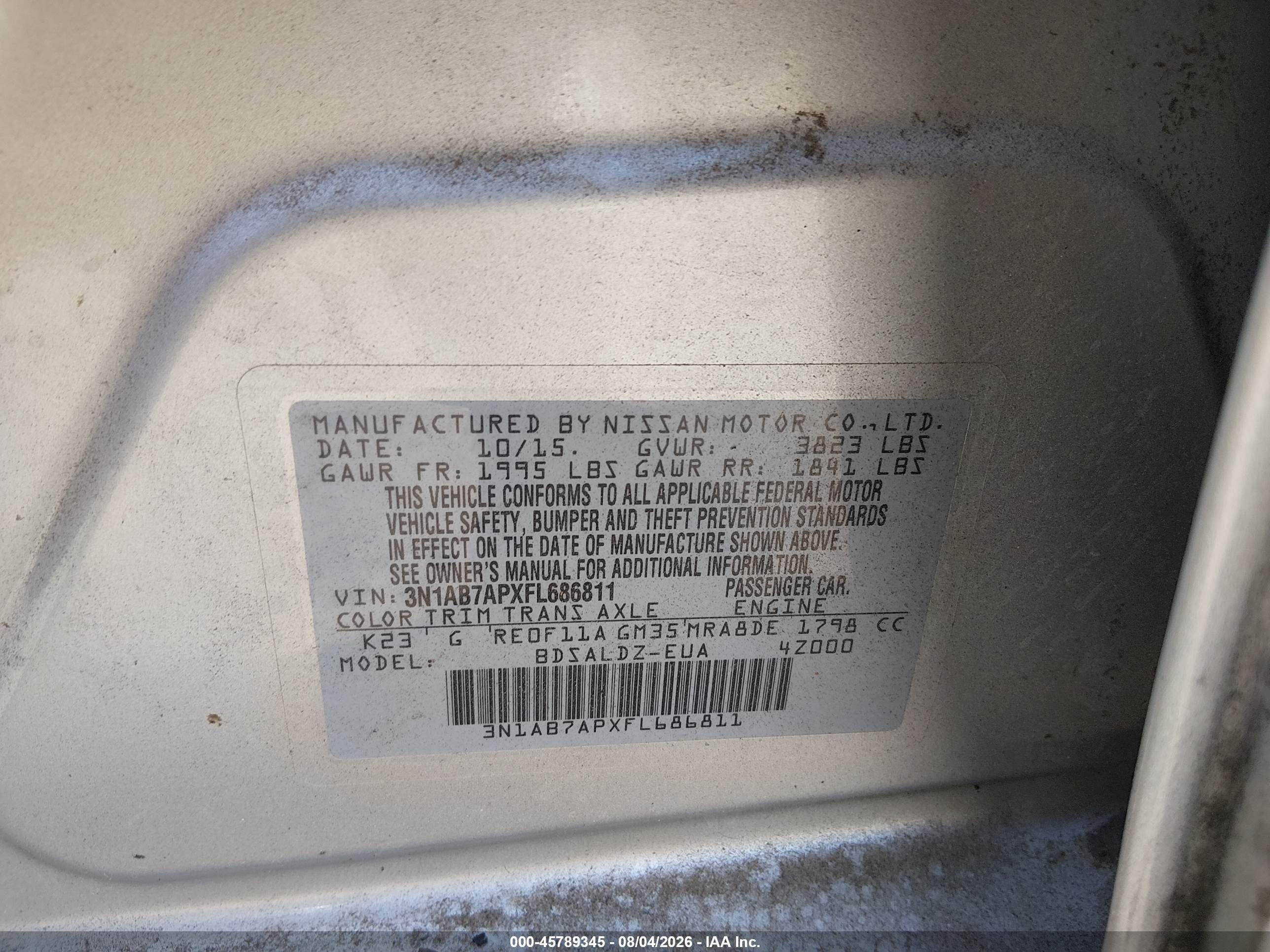 2015 Nissan Sentra Sv Silver vin: 3N1AB7APXFL686811