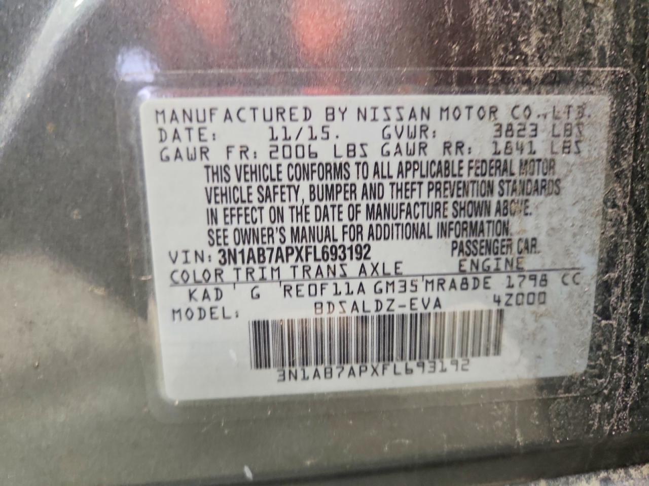 2015 Nissan Sentra S Серый vin: 3N1AB7APXFL693192