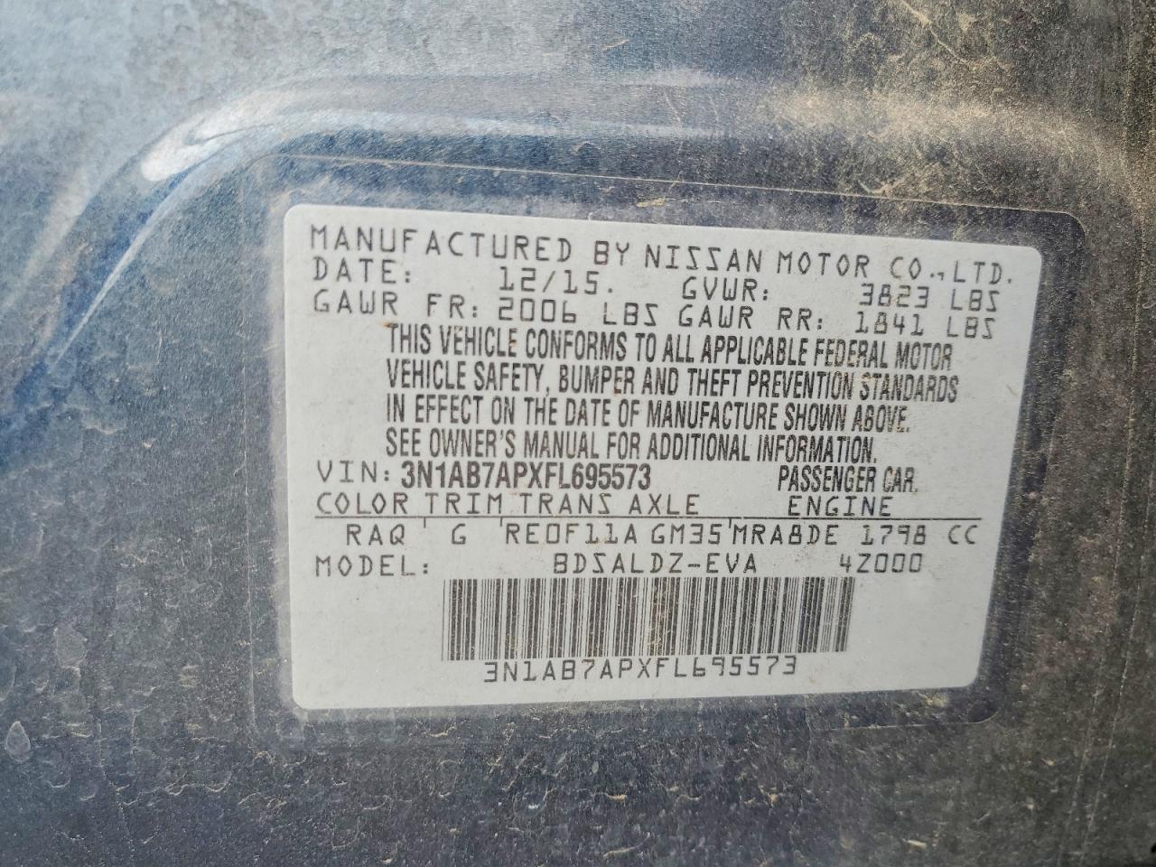 2015 Nissan Sentra Sv Blue vin: 3N1AB7APXFL695573