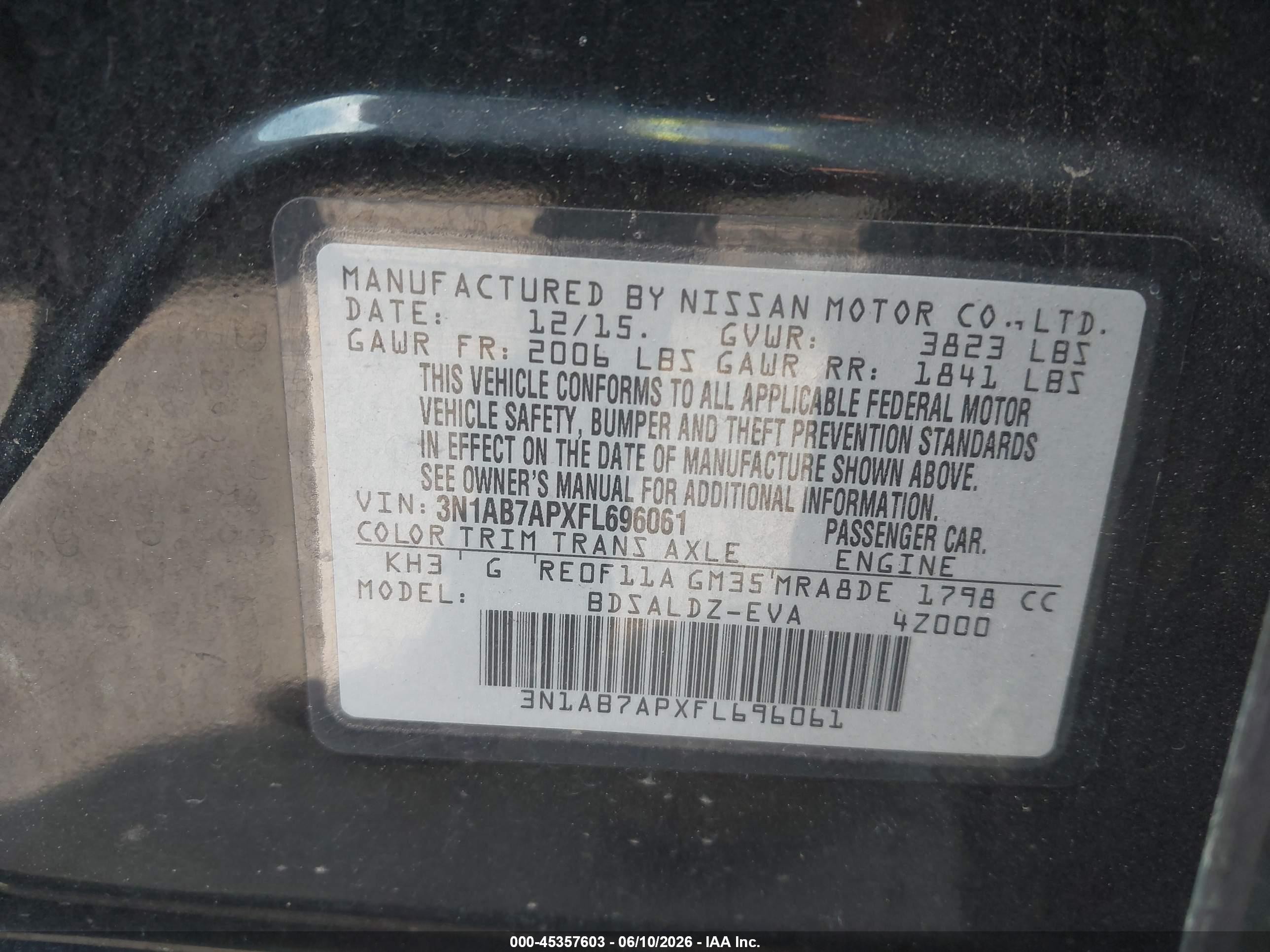 2015 Nissan Sentra Sv Black vin: 3N1AB7APXFL696061