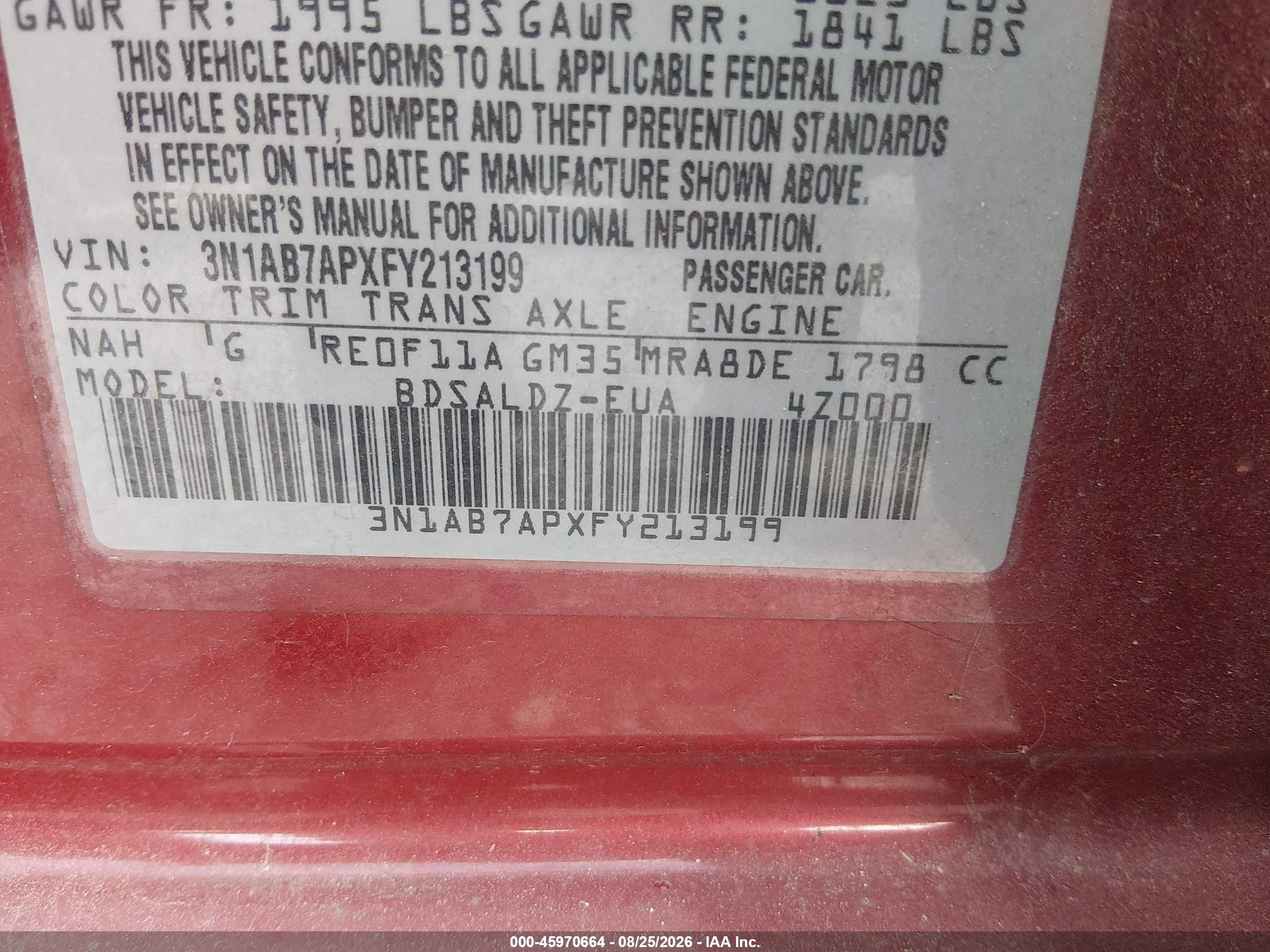 2015 Nissan Sentra Sv Red vin: 3N1AB7APXFY213199