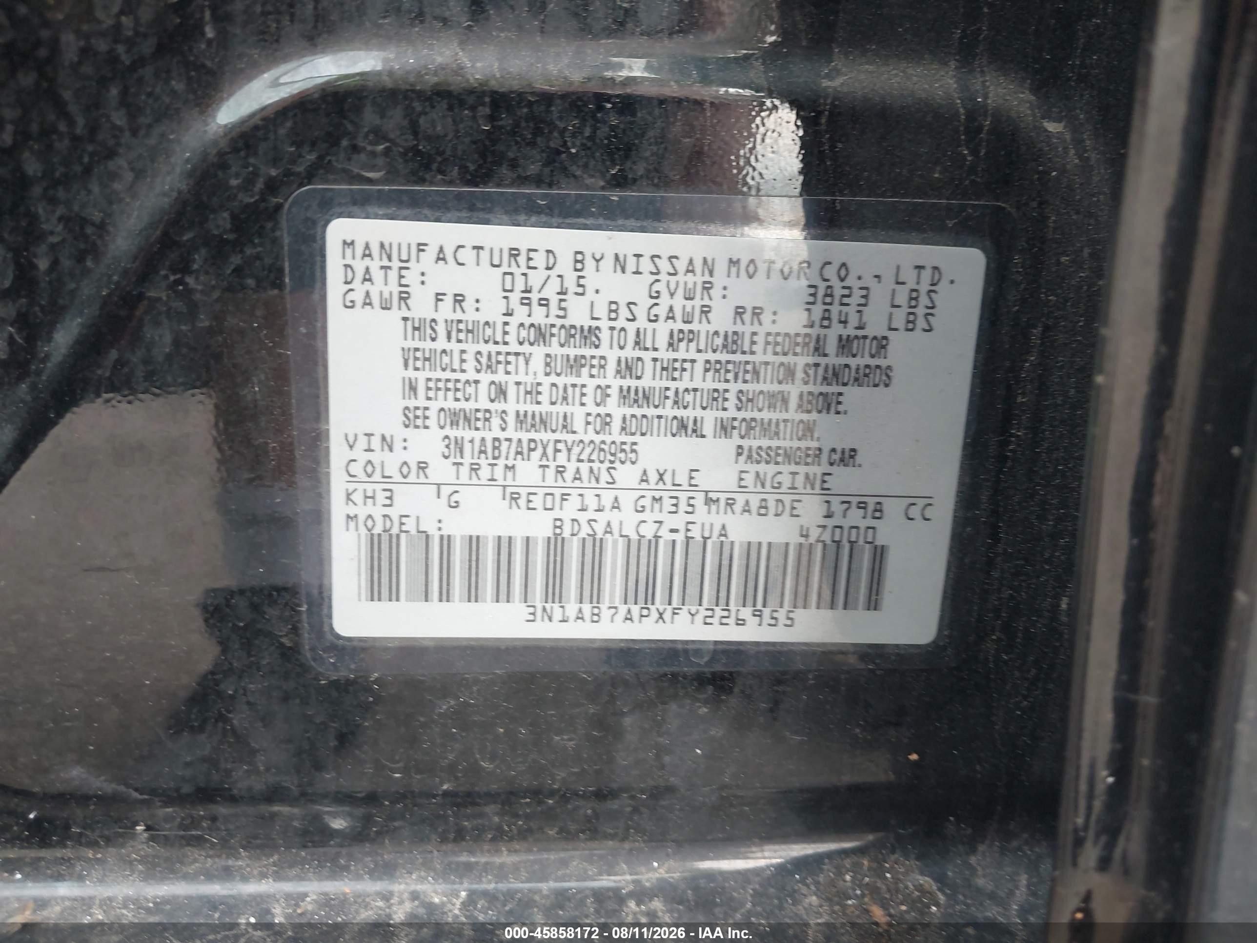 2015 Nissan Sentra S Black vin: 3N1AB7APXFY226955