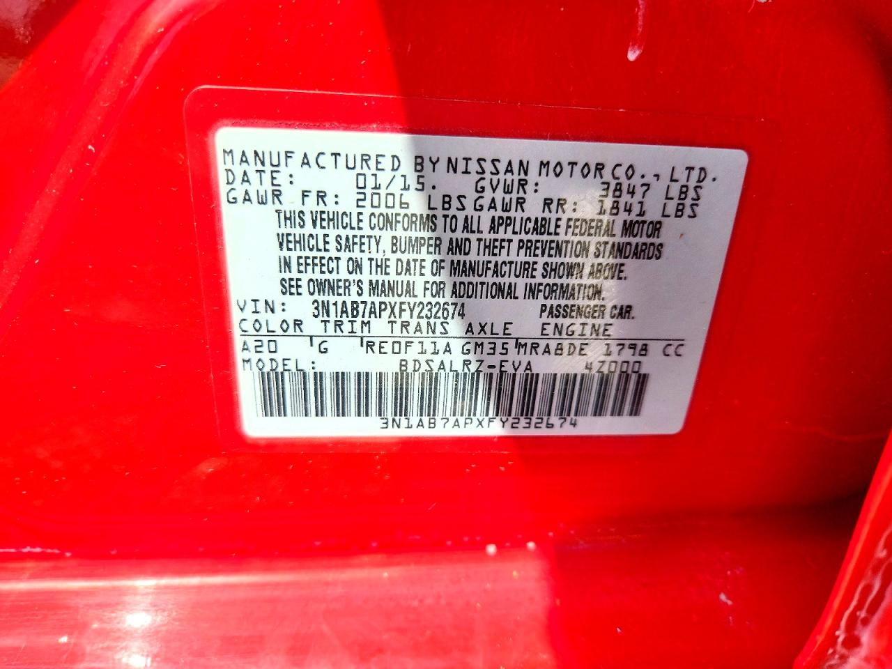 2015 Nissan Sentra Sr Red vin: 3N1AB7APXFY232674