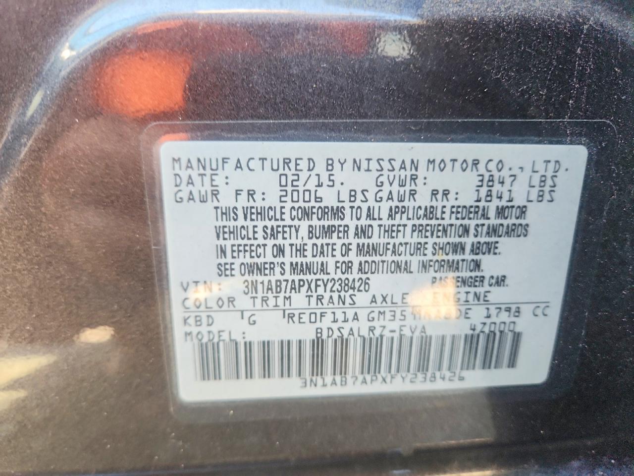 2015 Nissan Sentra Sr Серый vin: 3N1AB7APXFY238426