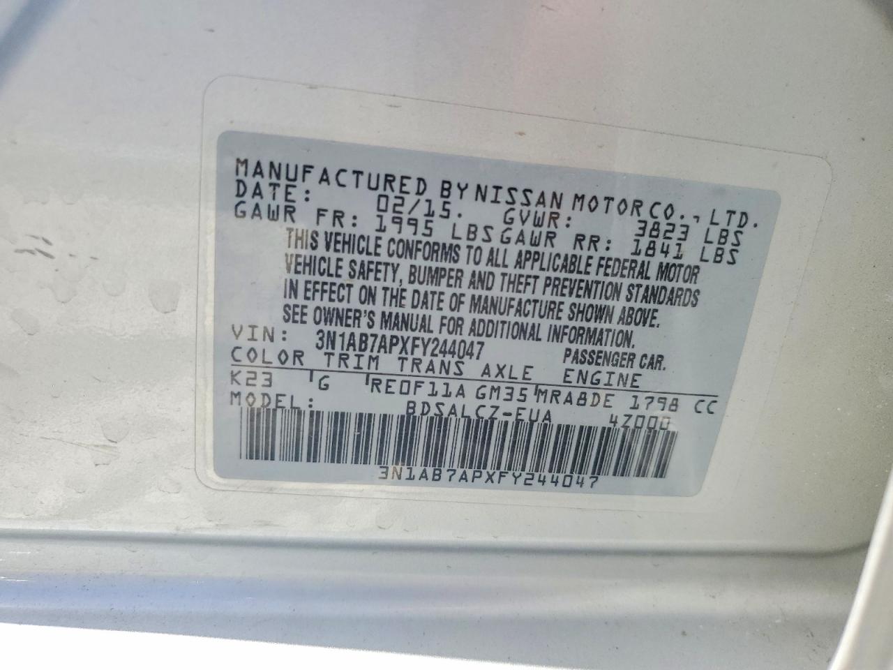 2015 Nissan Sentra S Silver vin: 3N1AB7APXFY244047