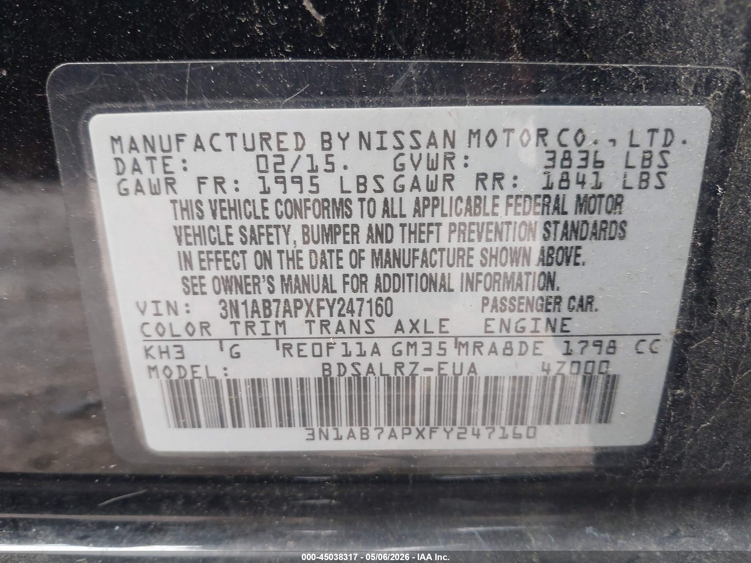 2015 Nissan Sentra Sr Черный vin: 3N1AB7APXFY247160