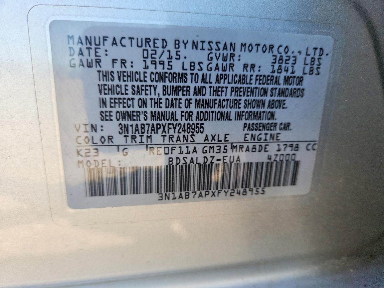2015 Nissan Sentra Sv Silver vin: 3N1AB7APXFY248955
