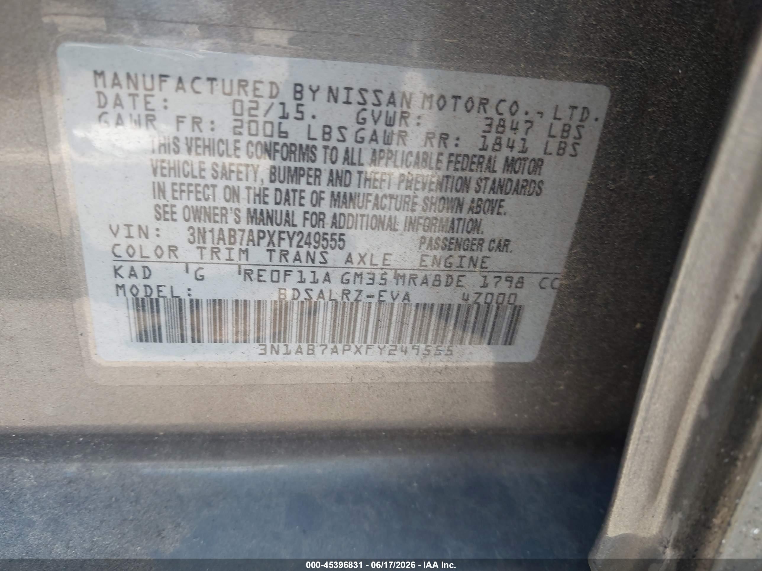 2015 Nissan Sentra Sr Gray vin: 3N1AB7APXFY249555