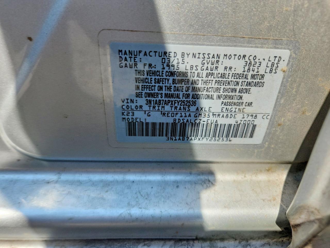 2015 Nissan Sentra S Silver vin: 3N1AB7APXFY252536