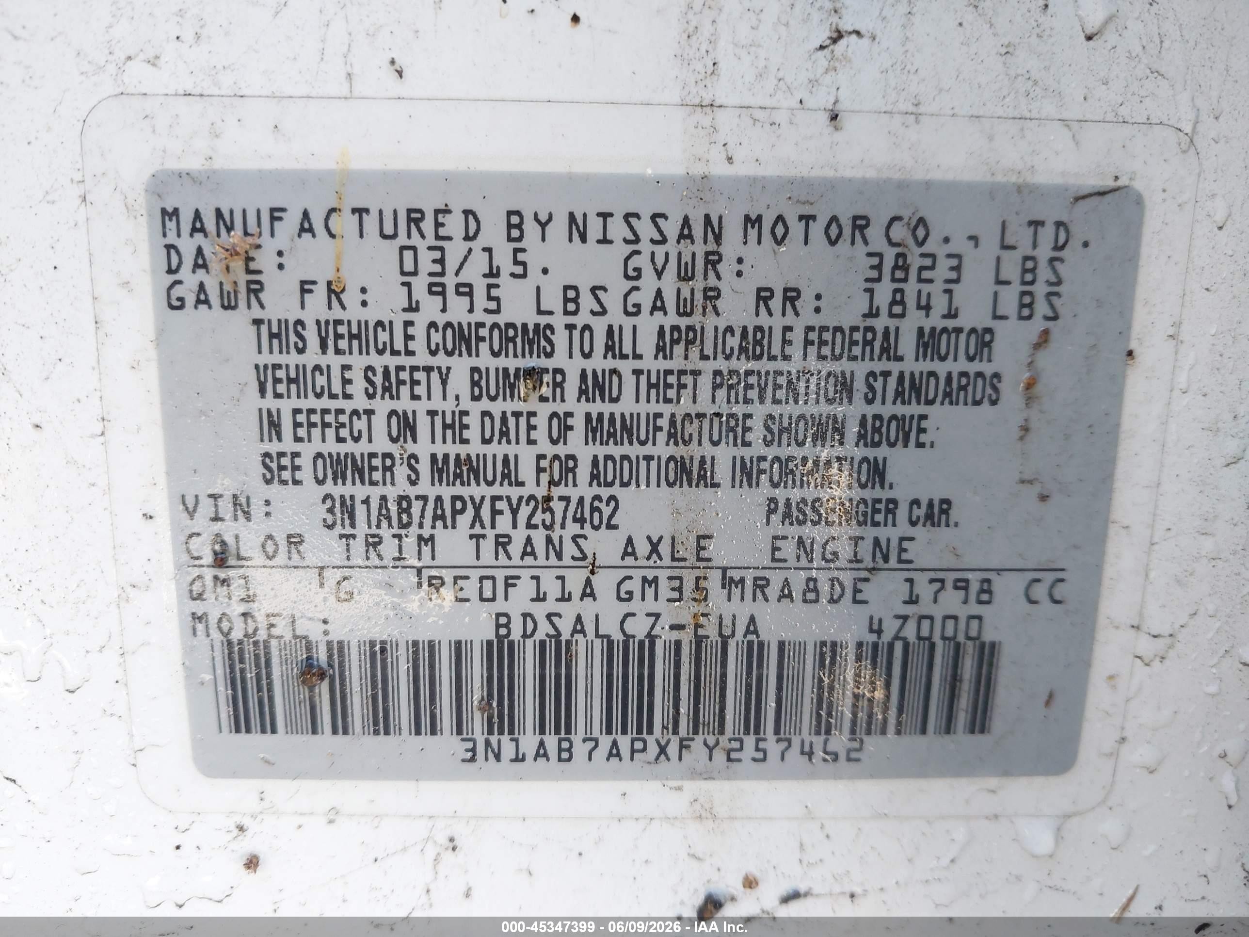 2015 Nissan Sentra S White vin: 3N1AB7APXFY257462