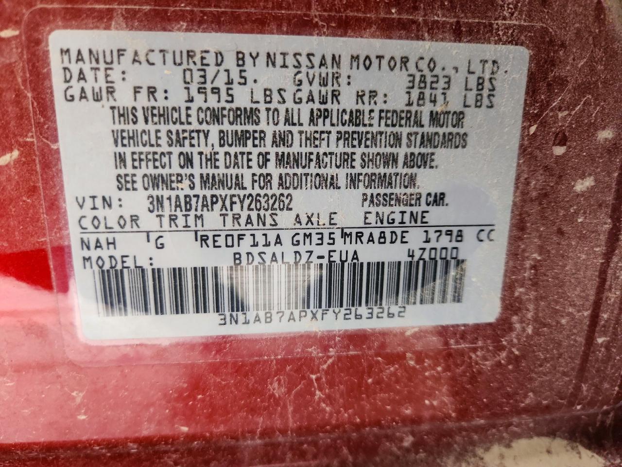 2015 Nissan Sentra Sv Red vin: 3N1AB7APXFY263262