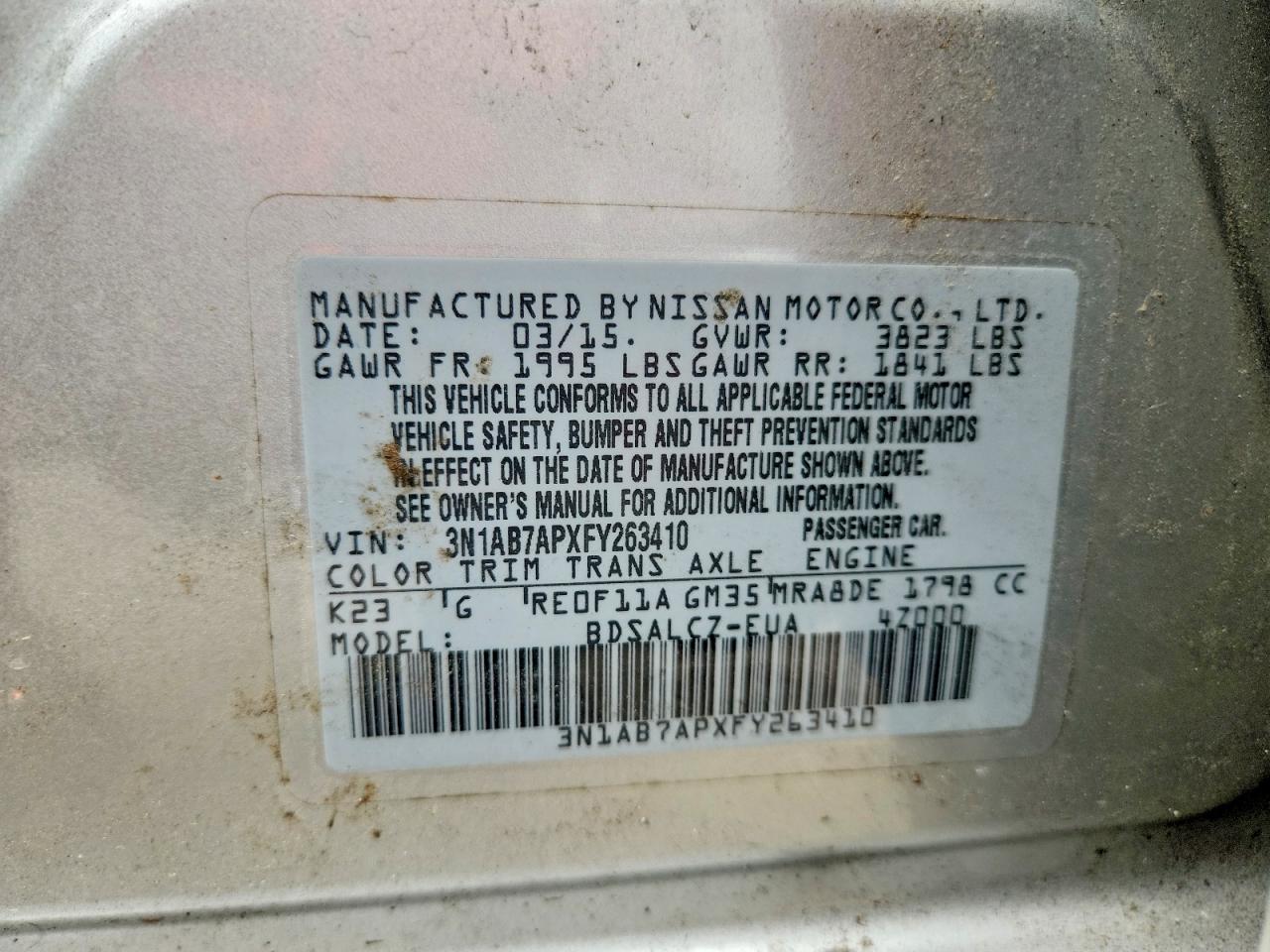2015 Nissan Sentra S Silver vin: 3N1AB7APXFY263410