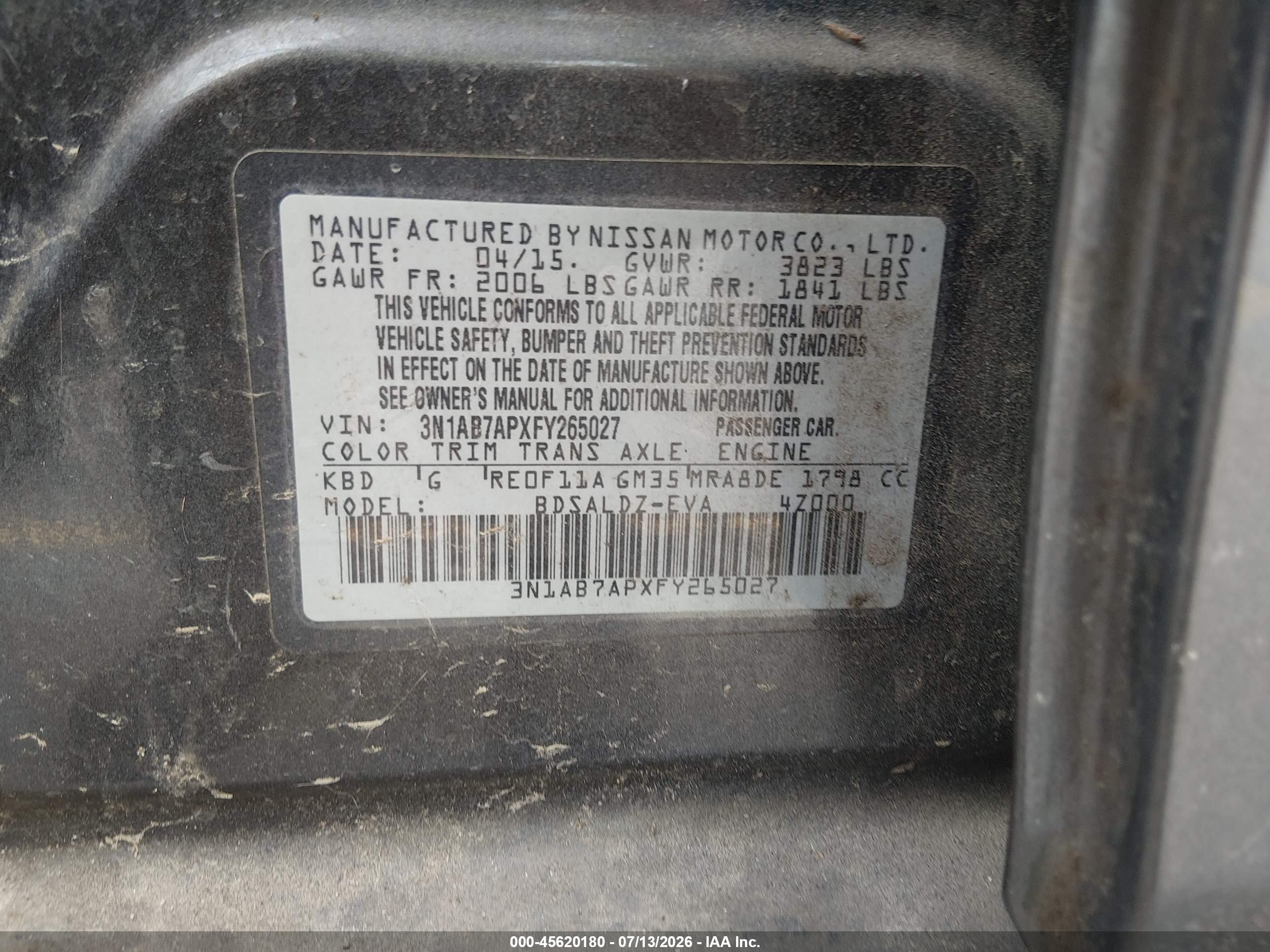 2015 Nissan Sentra Fe+ S/s/sl/sr/sv Black vin: 3N1AB7APXFY265027