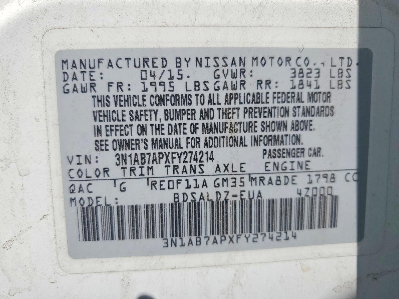 2015 Nissan Sentra Sv White vin: 3N1AB7APXFY274214