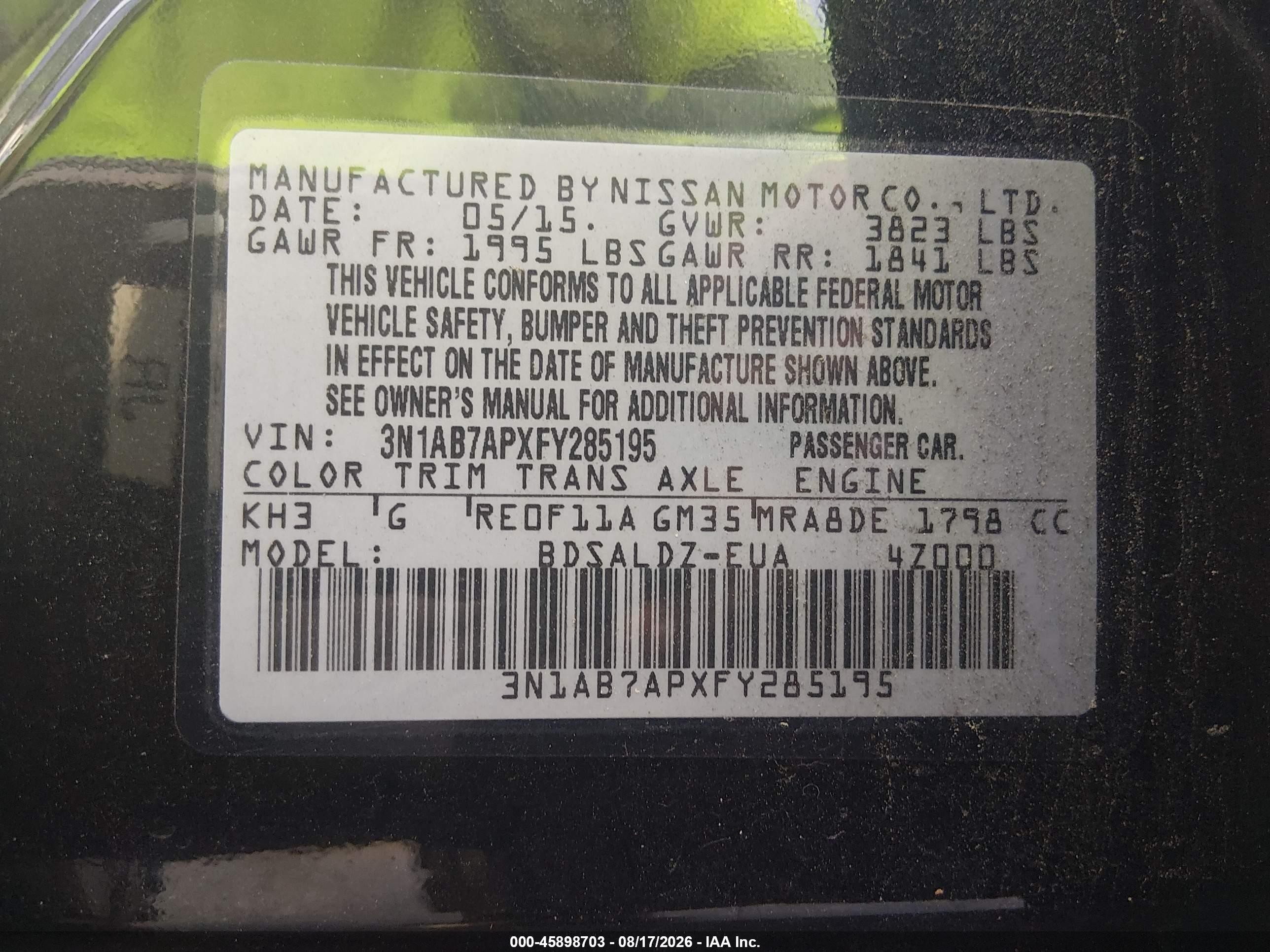 2015 Nissan Sentra Sv Black vin: 3N1AB7APXFY285195