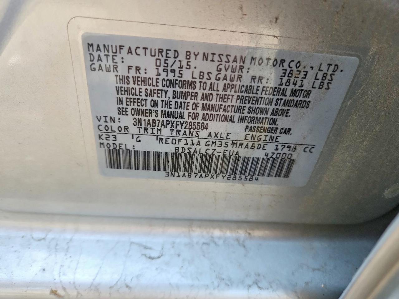 2015 Nissan Sentra S Silver vin: 3N1AB7APXFY285584