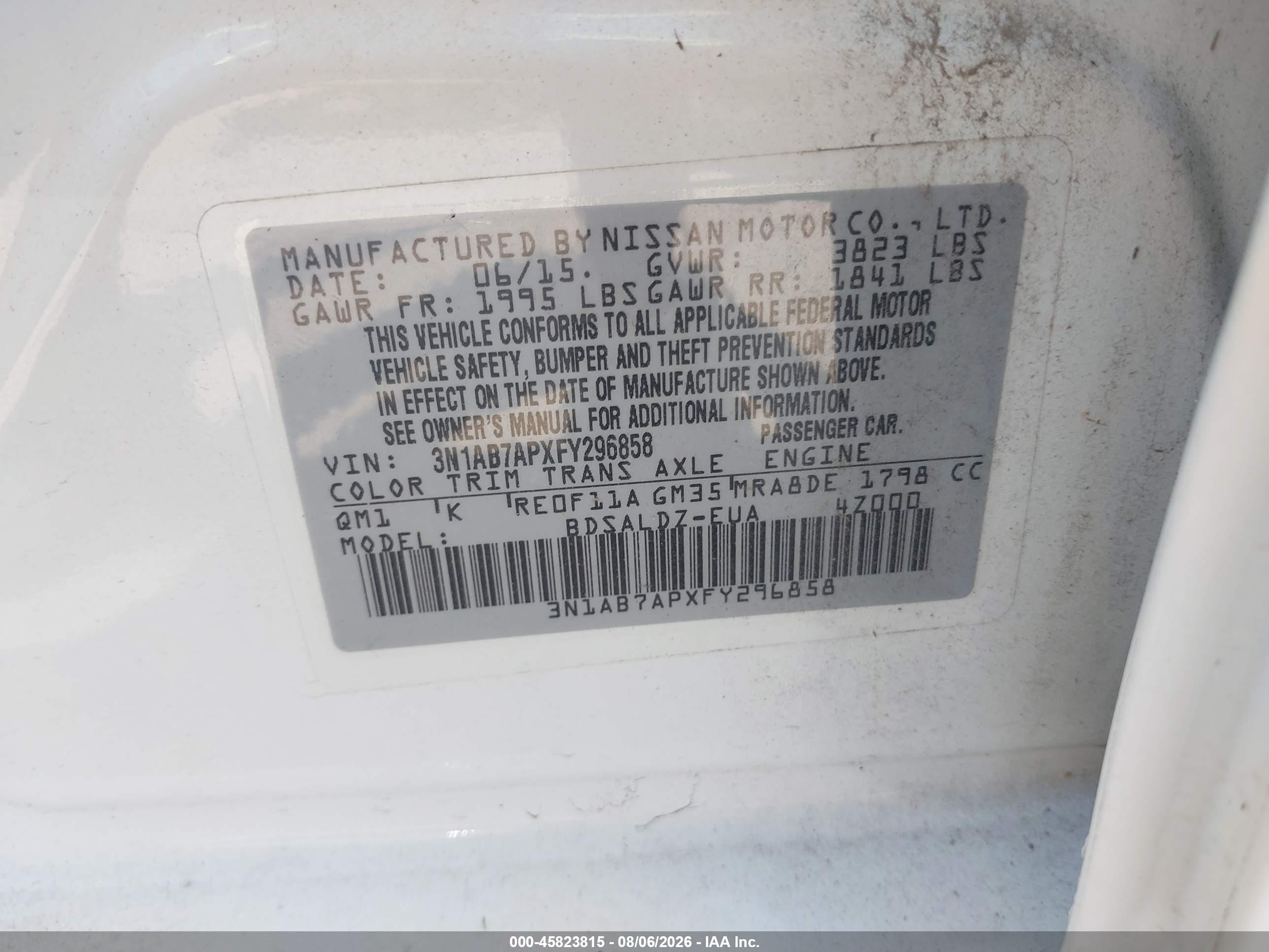 2015 Nissan Sentra Sv White vin: 3N1AB7APXFY296858