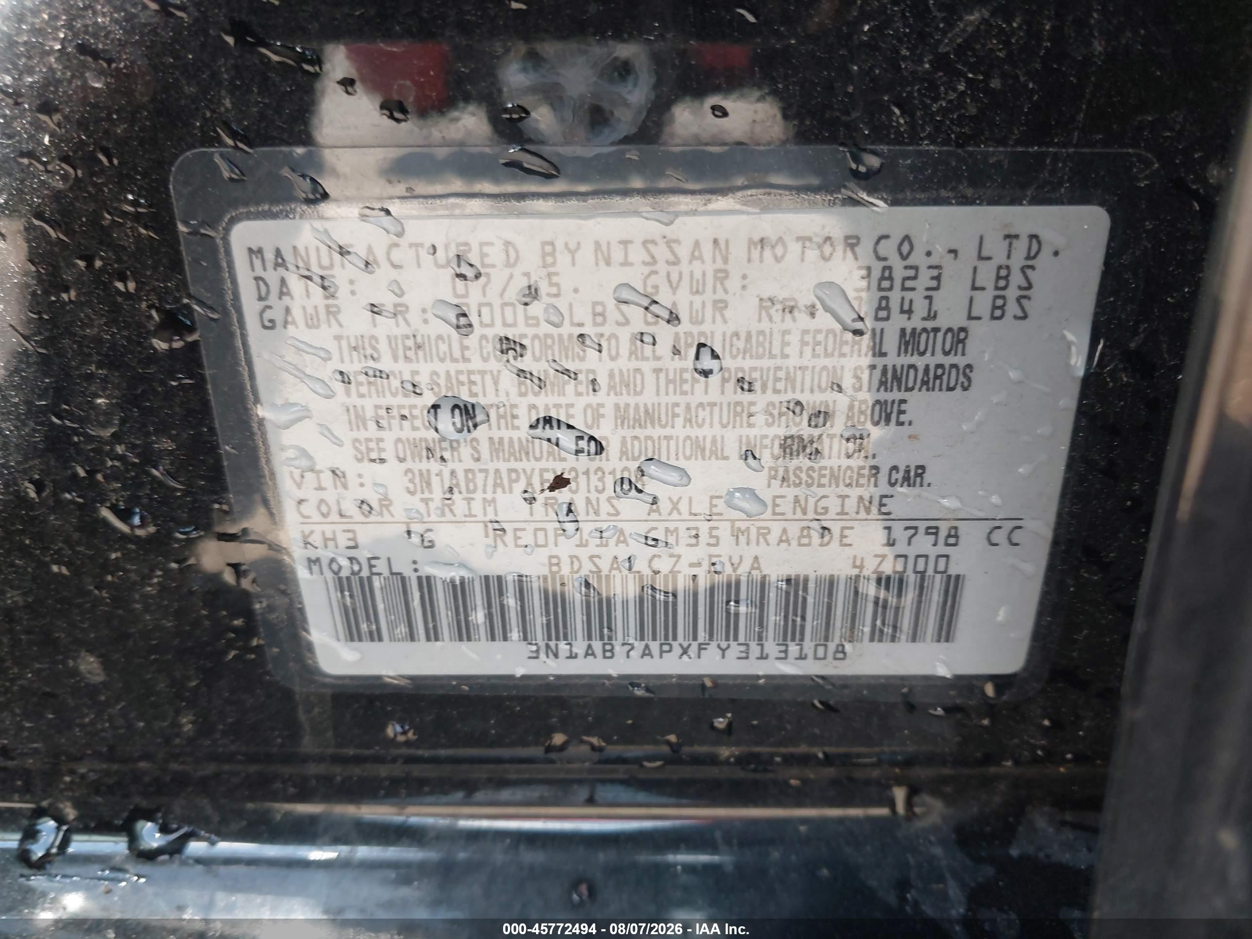 2015 Nissan Sentra S Black vin: 3N1AB7APXFY313108