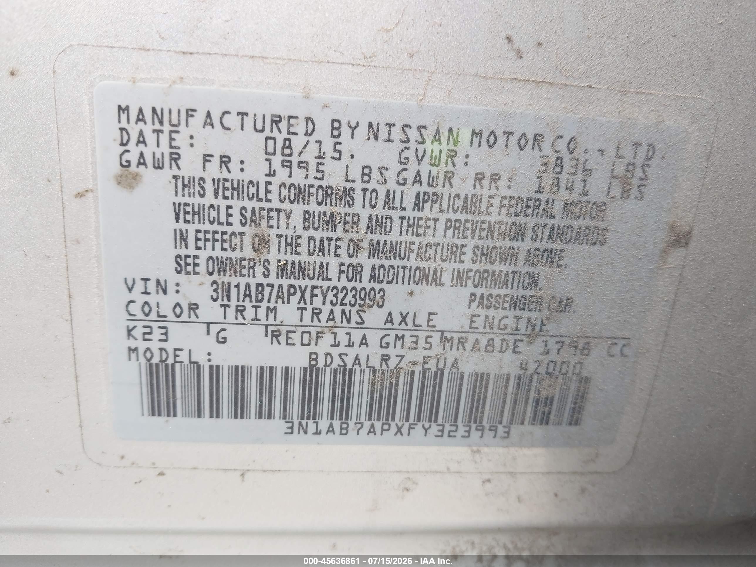 2015 Nissan Sentra Sr Silver vin: 3N1AB7APXFY323993