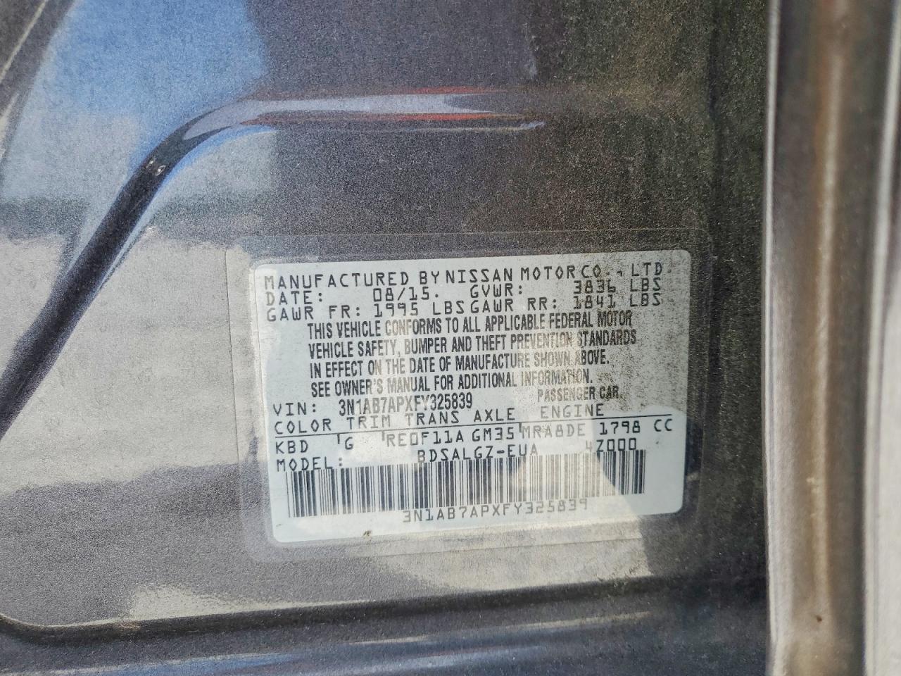 2015 Nissan Sentra Sl Silver vin: 3N1AB7APXFY325839