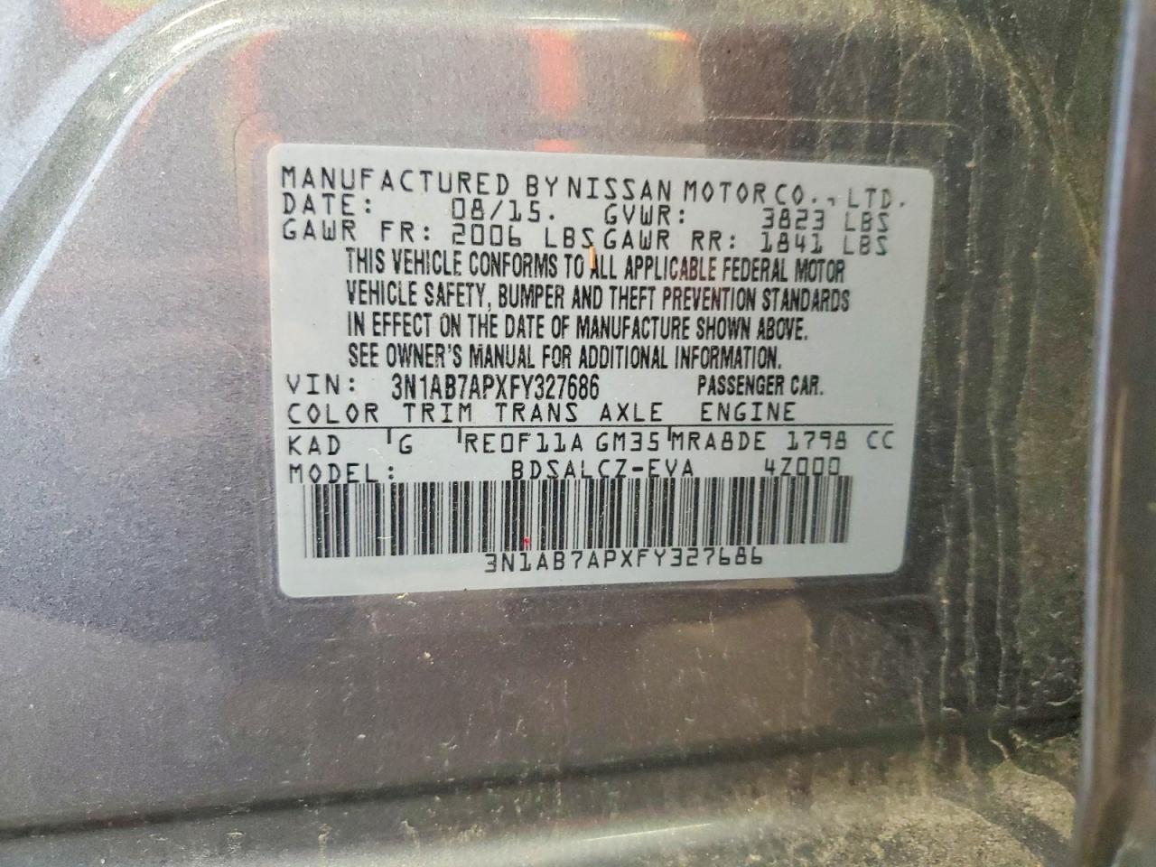 2015 Nissan Sentra S Gray vin: 3N1AB7APXFY327686