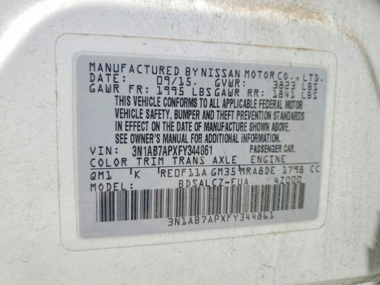 2015 Nissan Sentra S White vin: 3N1AB7APXFY344861