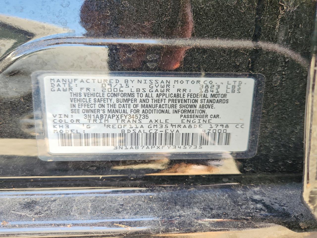 2015 Nissan Sentra S Black vin: 3N1AB7APXFY345735