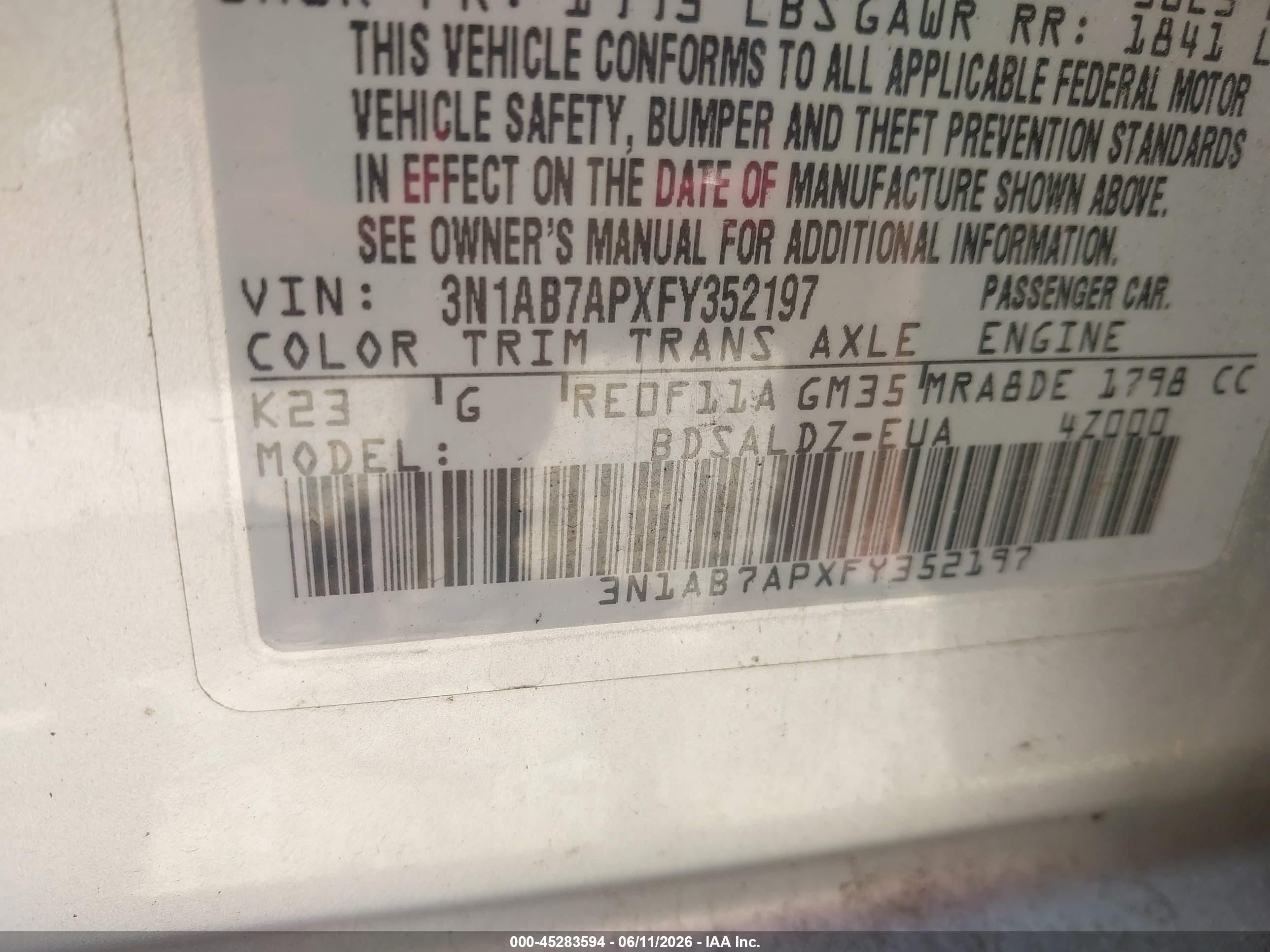 2015 Nissan Sentra Sv Silver vin: 3N1AB7APXFY352197