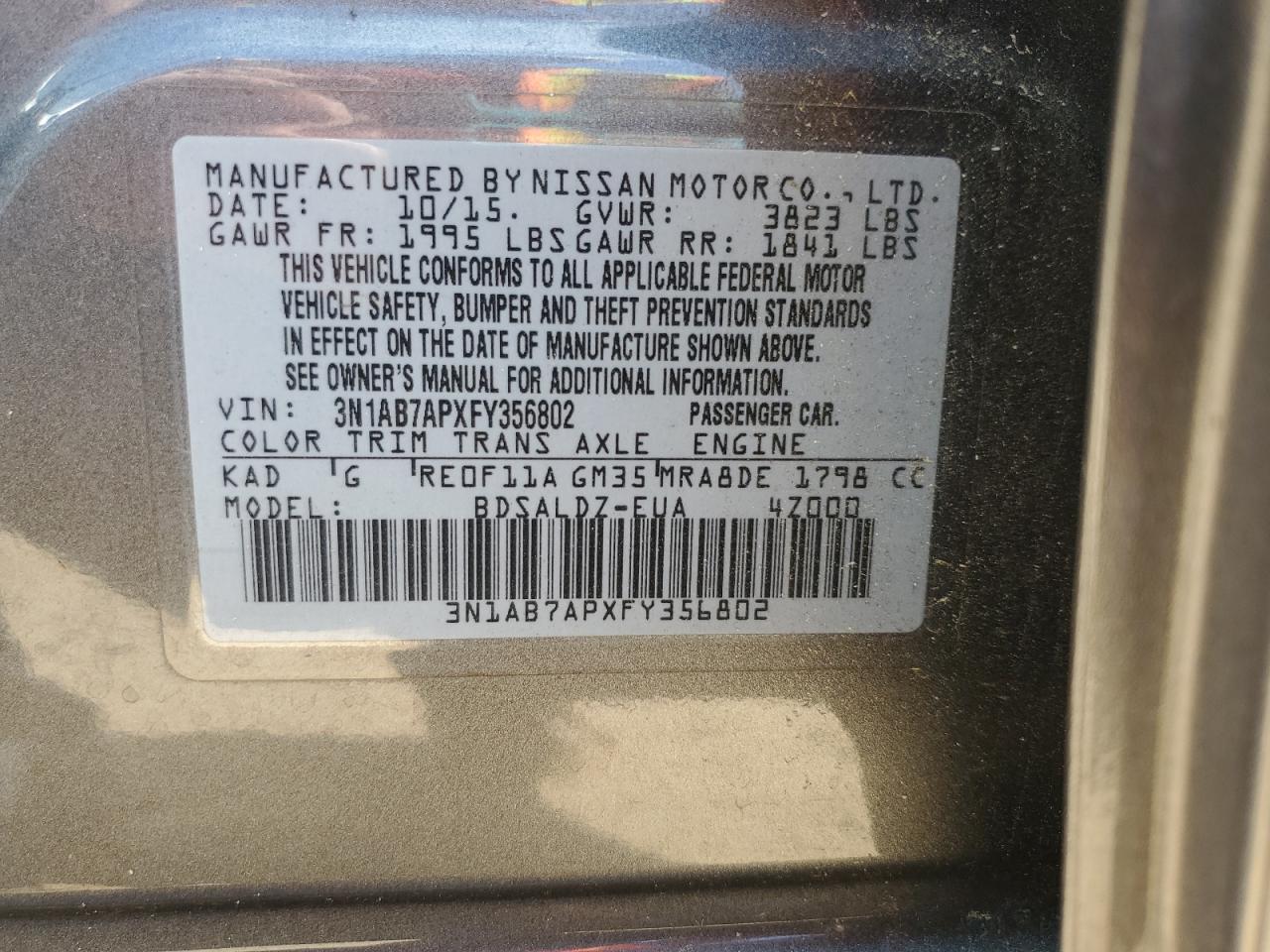 2015 Nissan Sentra Sv Gray vin: 3N1AB7APXFY356802