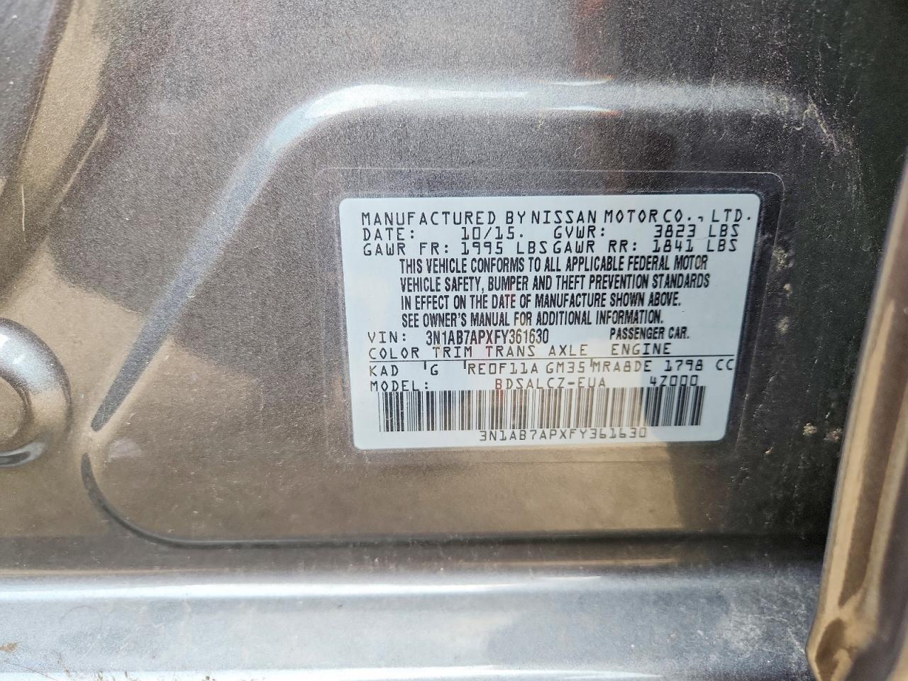 2015 Nissan Sentra S Gray vin: 3N1AB7APXFY361630