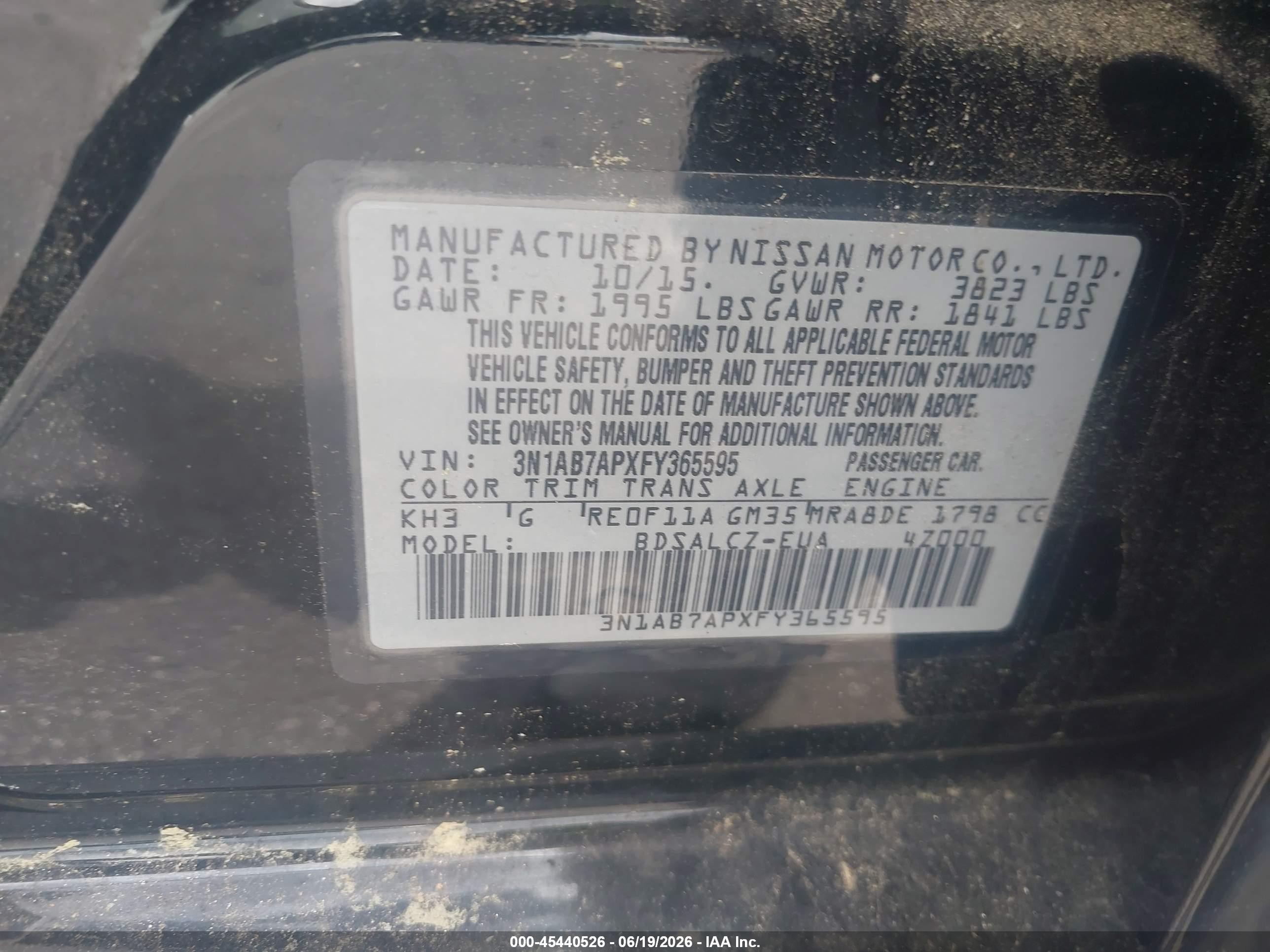 2015 Nissan Sentra S Black vin: 3N1AB7APXFY365595