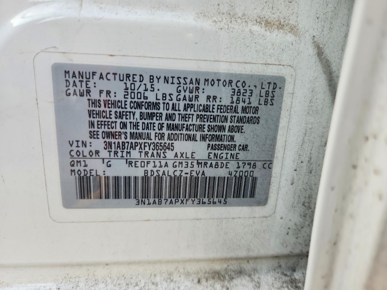 2015 Nissan Sentra S Белый vin: 3N1AB7APXFY365645