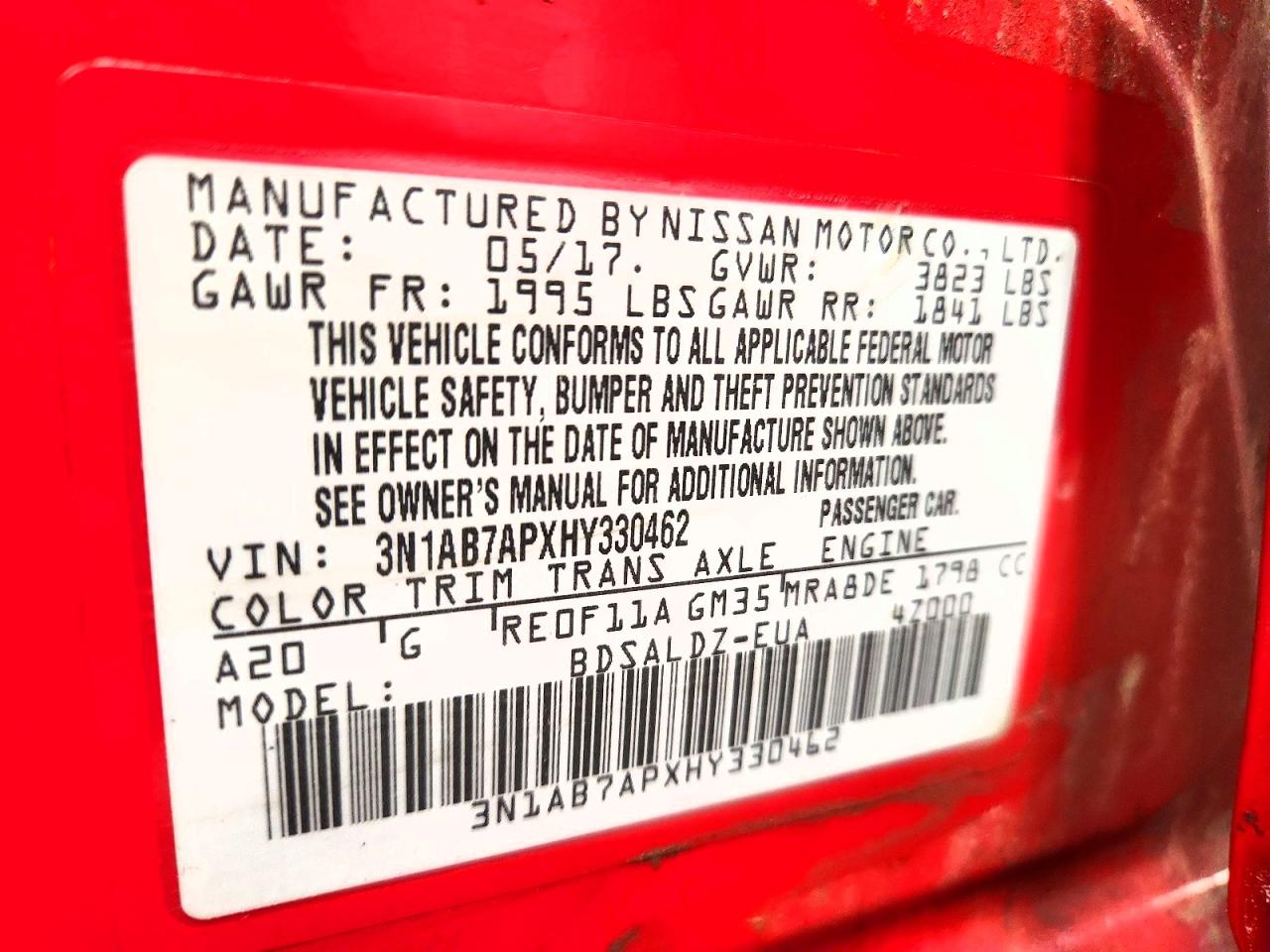 2017 Nissan Sentra Sv Red vin: 3N1AB7APXHY330462