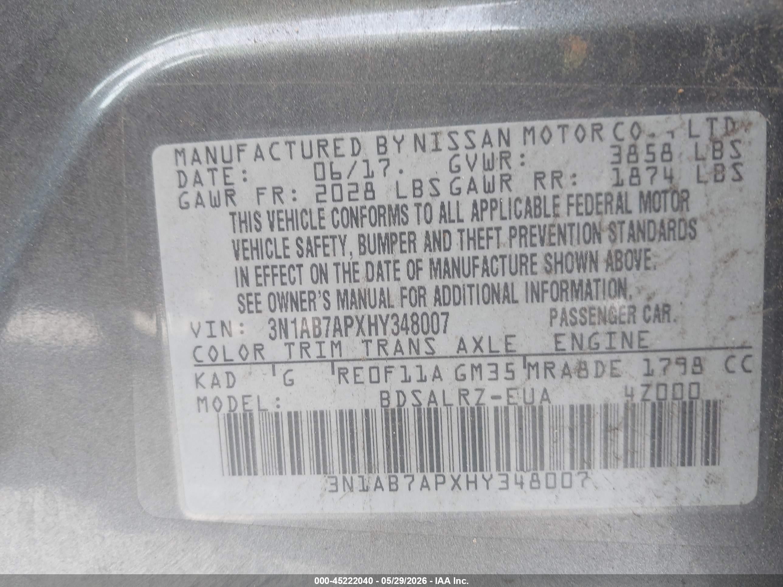 2017 Nissan Sentra Sr Gray vin: 3N1AB7APXHY348007