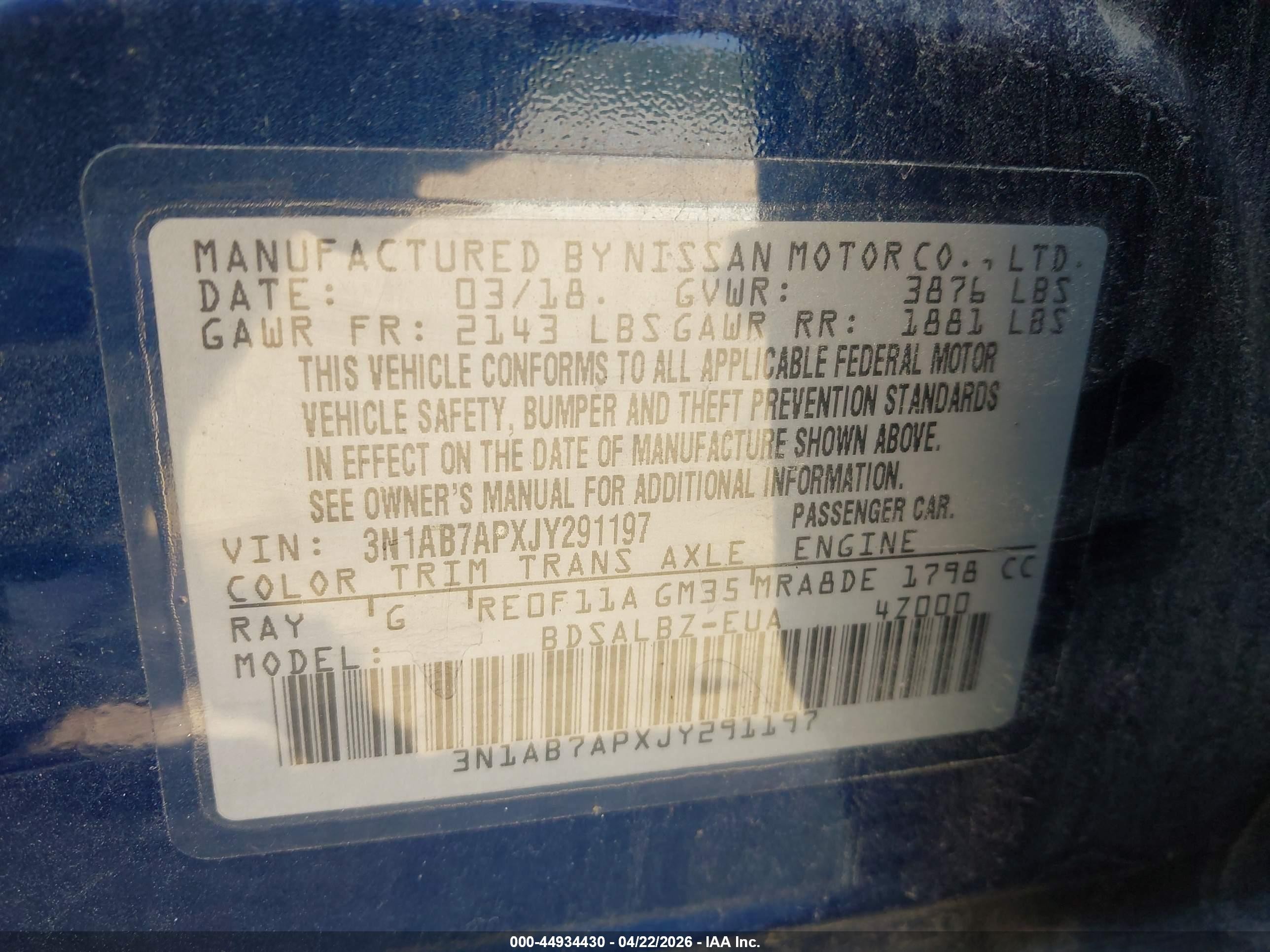 2018 Nissan Sentra S Синий vin: 3N1AB7APXJY291197