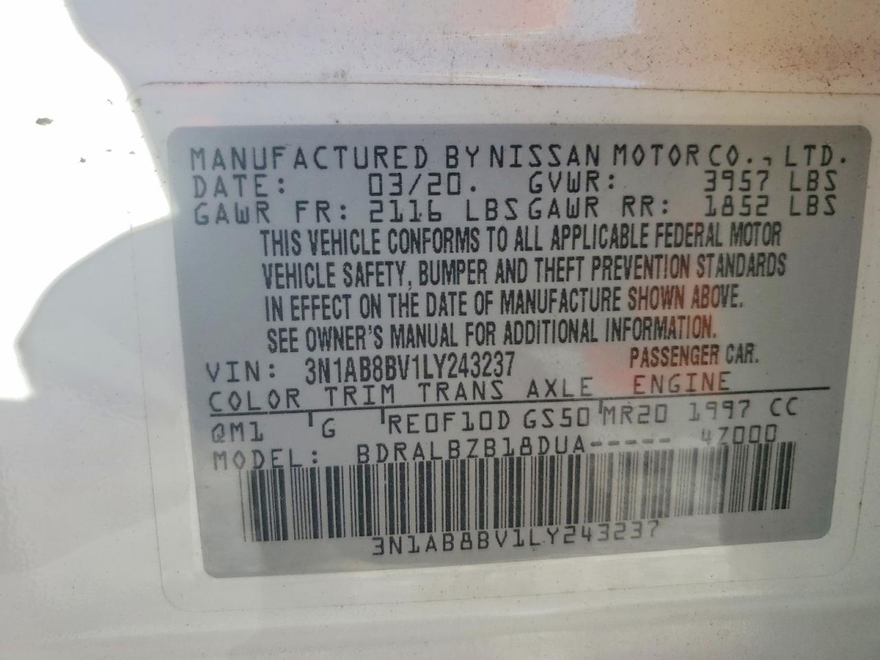 2020 Nissan Sentra S Белый vin: 3N1AB8BV1LY243237