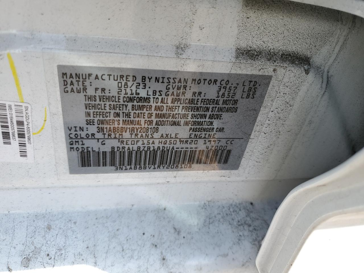 2024 Nissan Sentra S White vin: 3N1AB8BV1RY208108