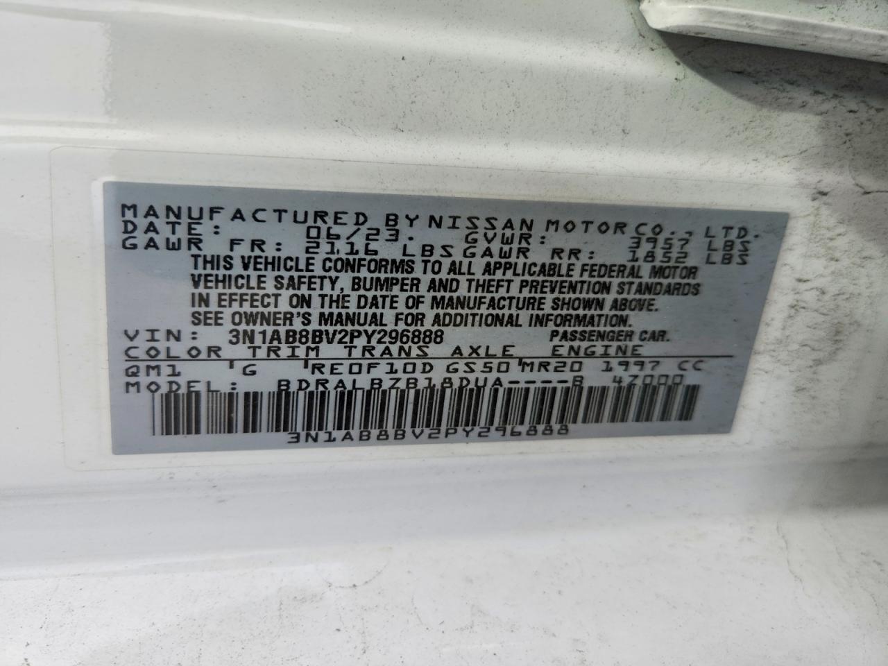 2023 Nissan Sentra S White vin: 3N1AB8BV2PY296888