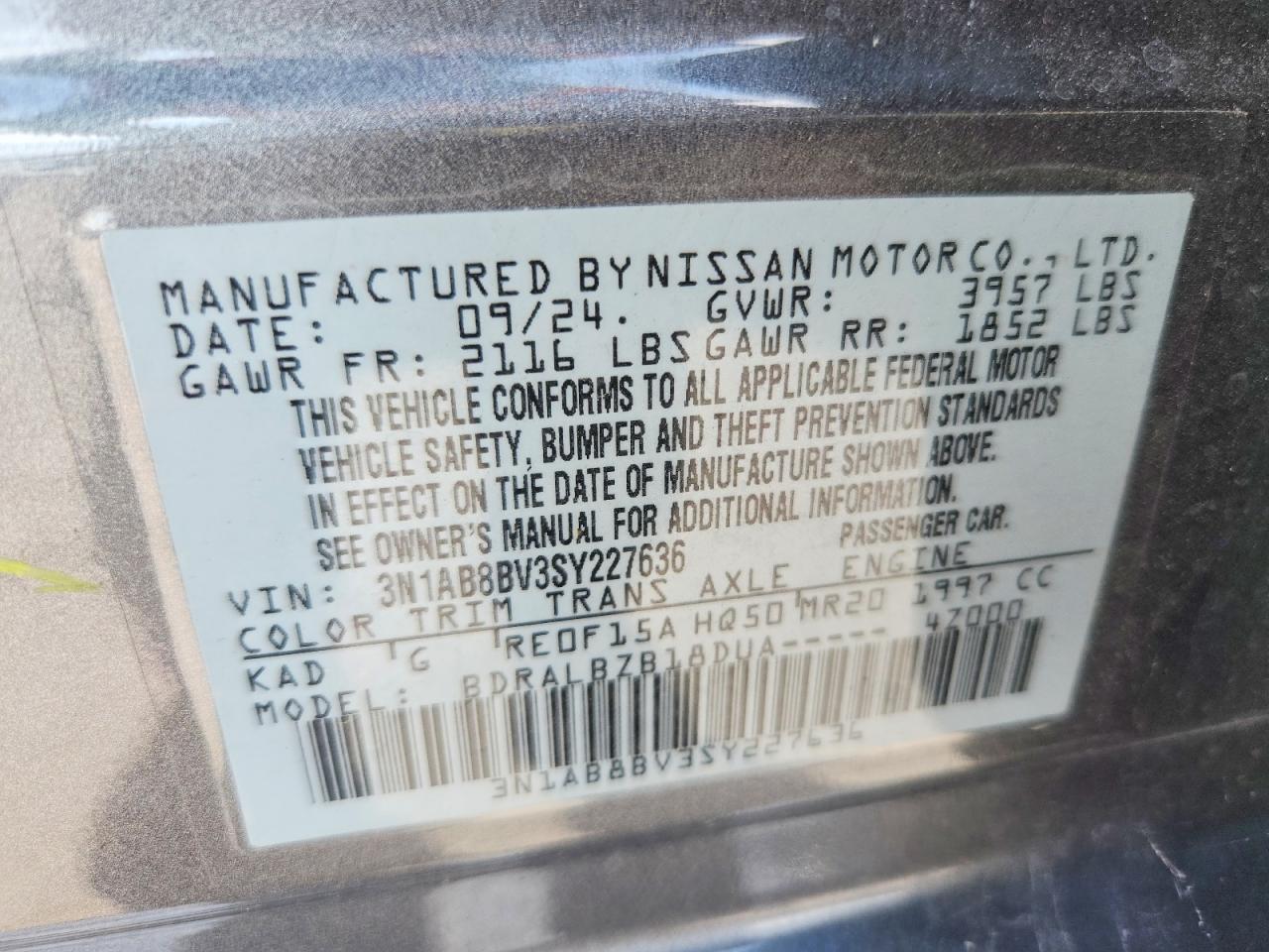 2025 Nissan Sentra S Gray vin: 3N1AB8BV3SY227636
