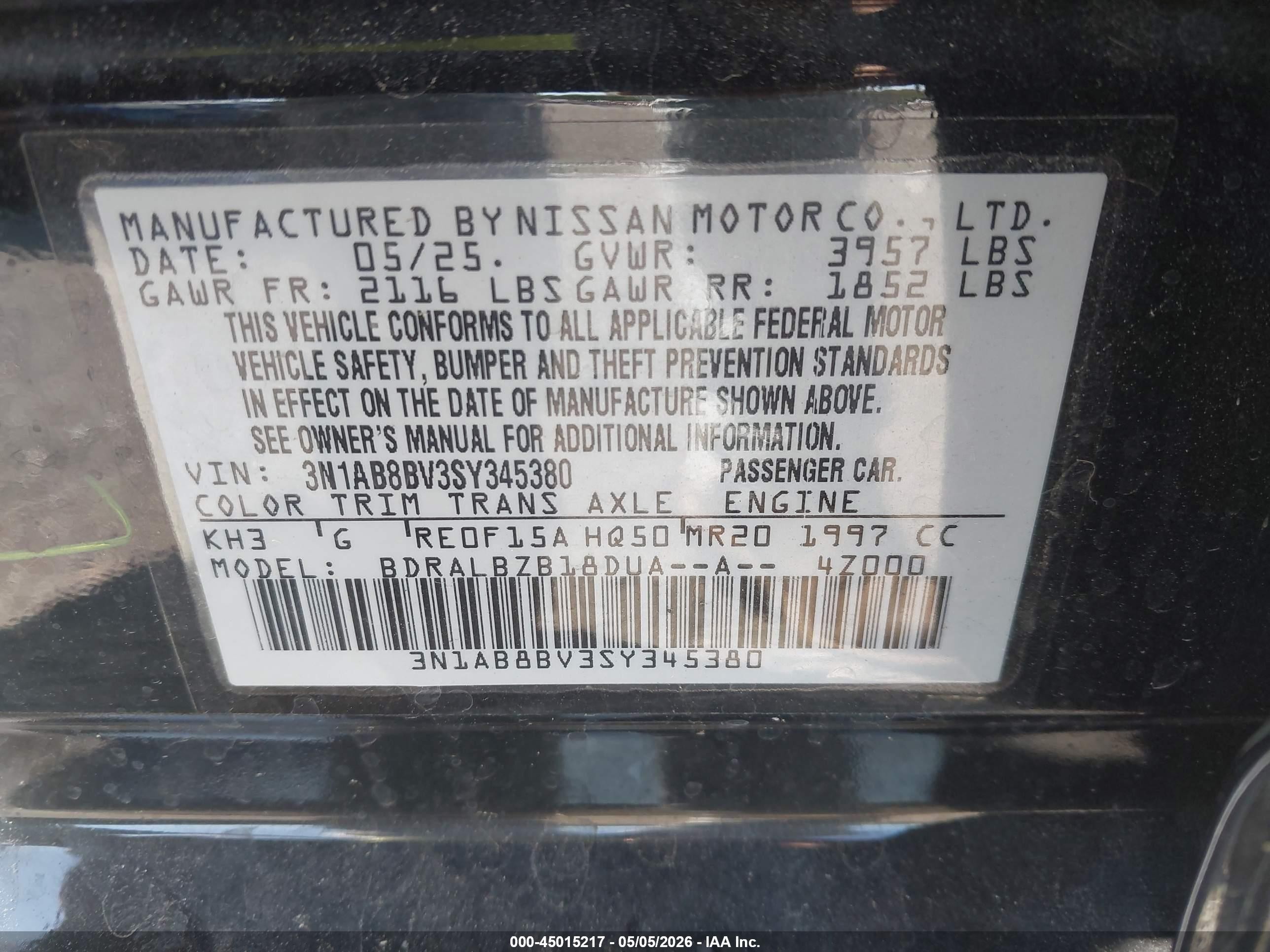 2025 Nissan Sentra S Черный vin: 3N1AB8BV3SY345380