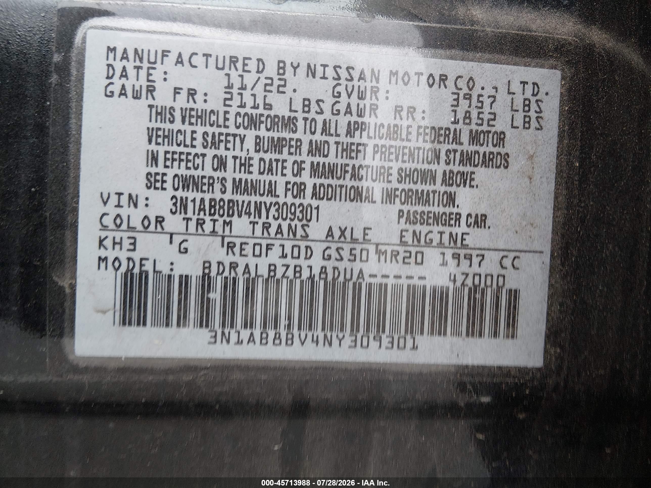 2022 Nissan Sentra S Xtronic Cvt Black vin: 3N1AB8BV4NY309301