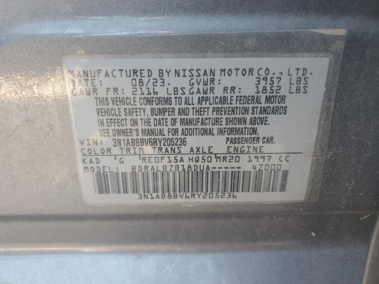 2024 Nissan Sentra S Gray vin: 3N1AB8BV6RY205236