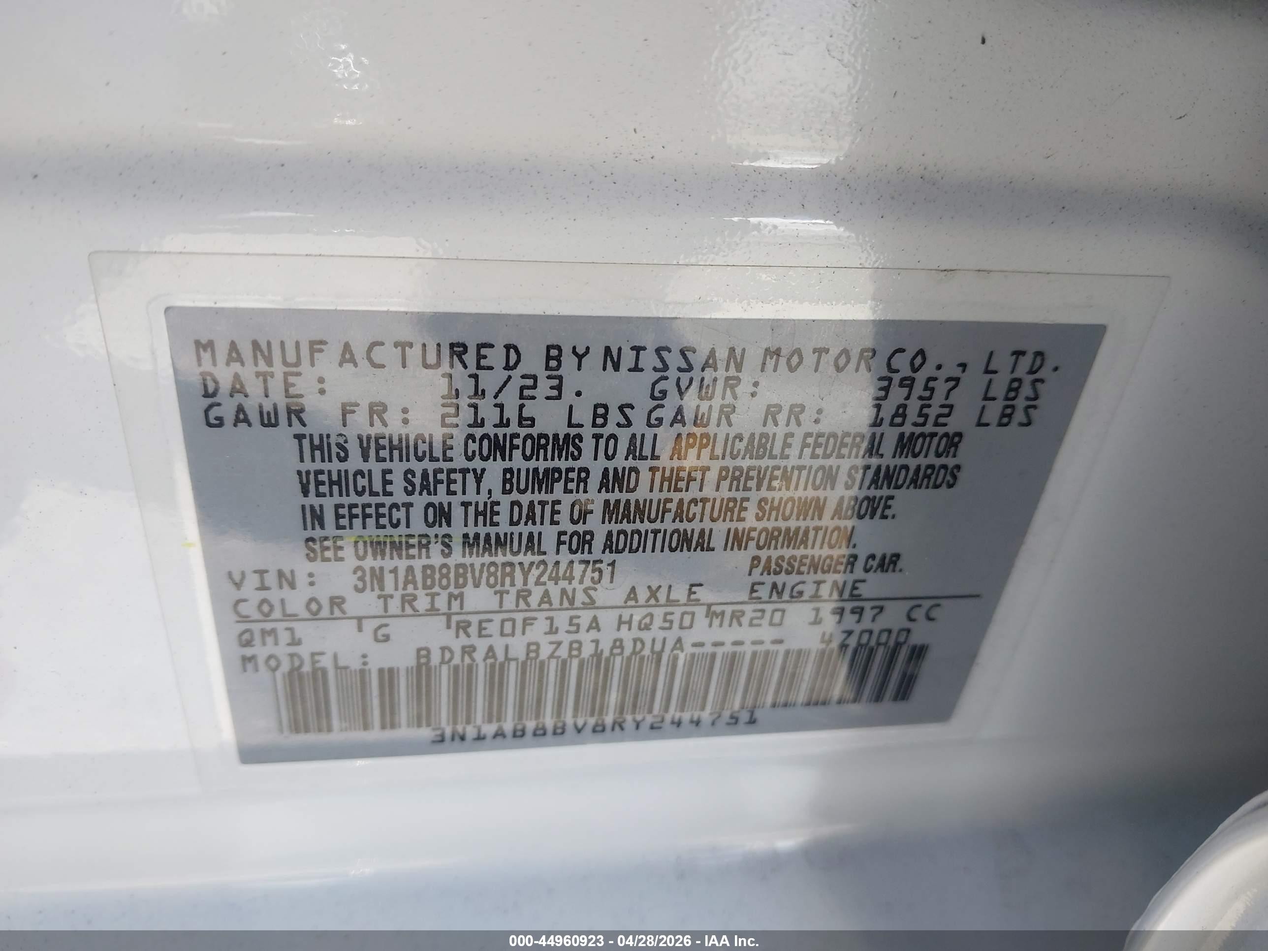 2024 Nissan Sentra S Xtronic Cvt White vin: 3N1AB8BV8RY244751