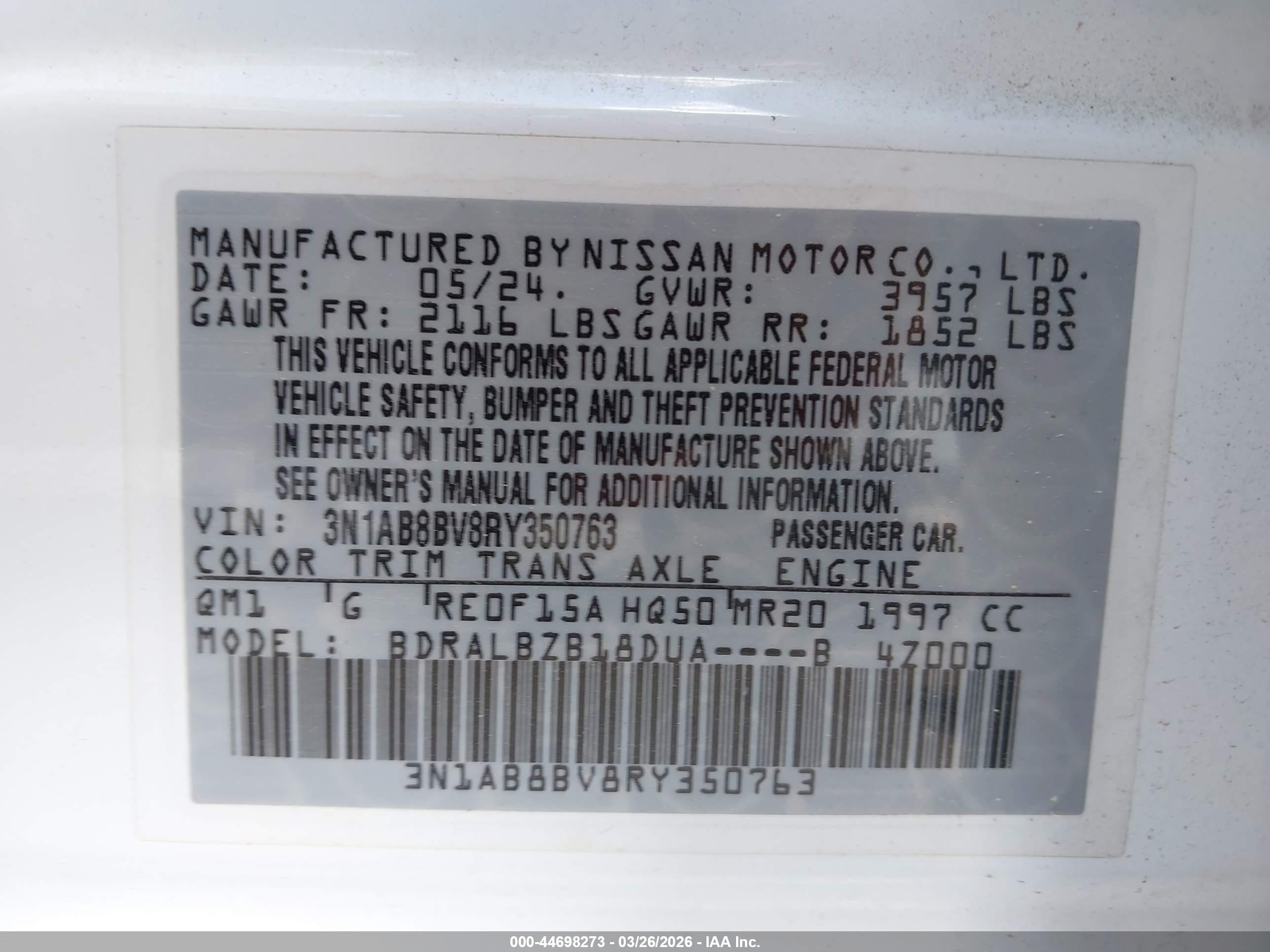 2024 Nissan Sentra S Xtronic Cvt White vin: 3N1AB8BV8RY350763