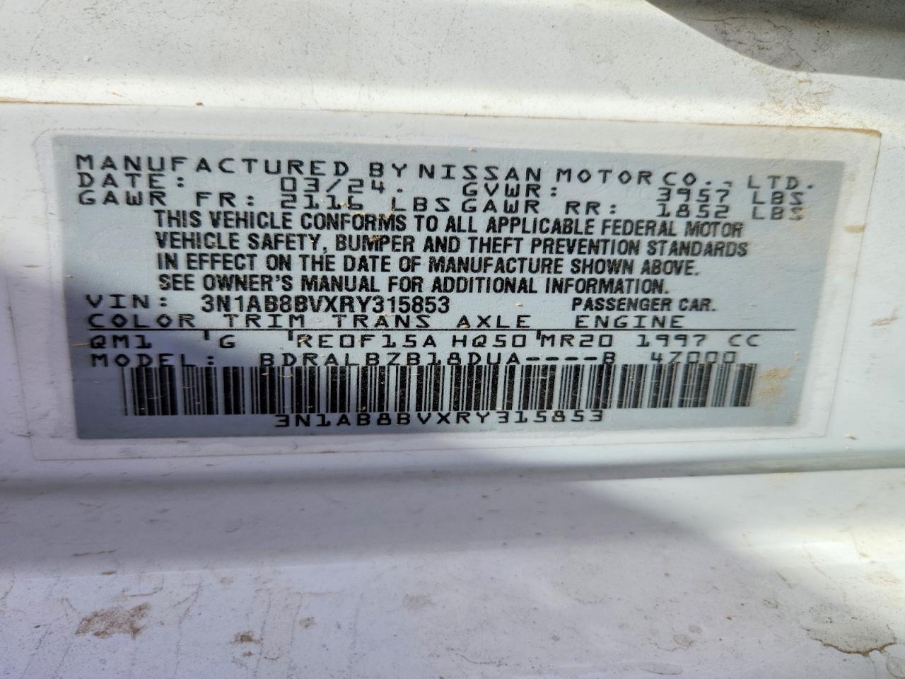 2024 Nissan Sentra S White vin: 3N1AB8BVXRY315853