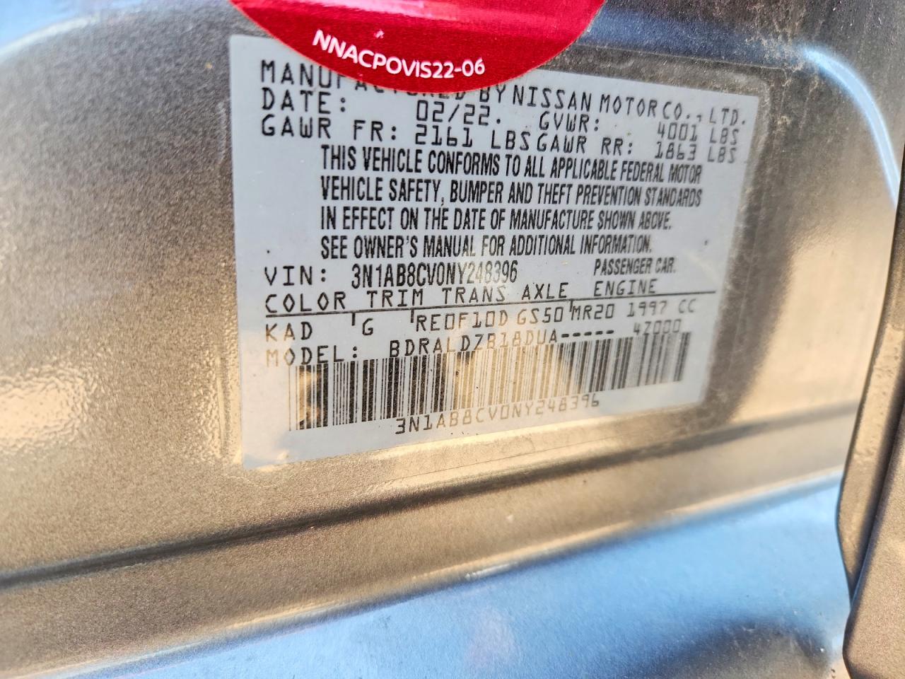 2022 Nissan Sentra Sv Gray vin: 3N1AB8CV0NY248396