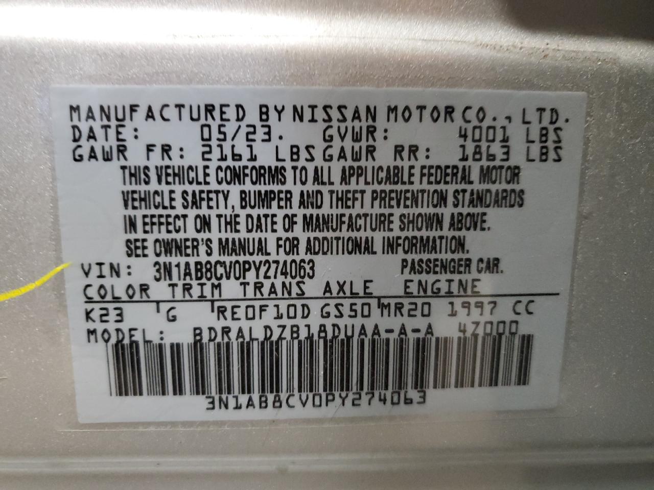 2023 Nissan Sentra Sv Silver vin: 3N1AB8CV0PY274063