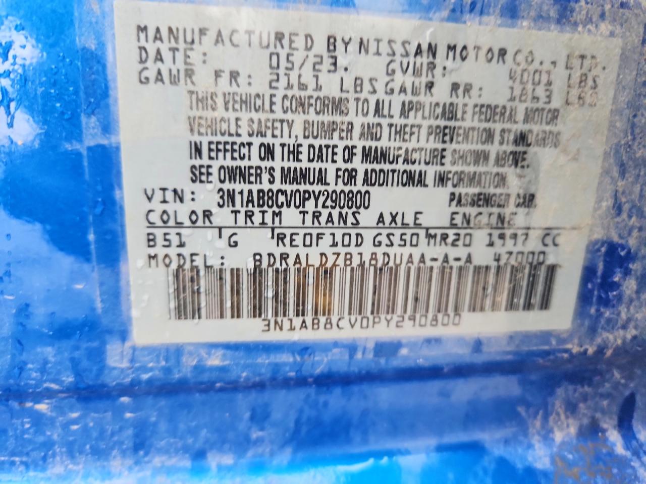 2023 Nissan Sentra Sv Blue vin: 3N1AB8CV0PY290800